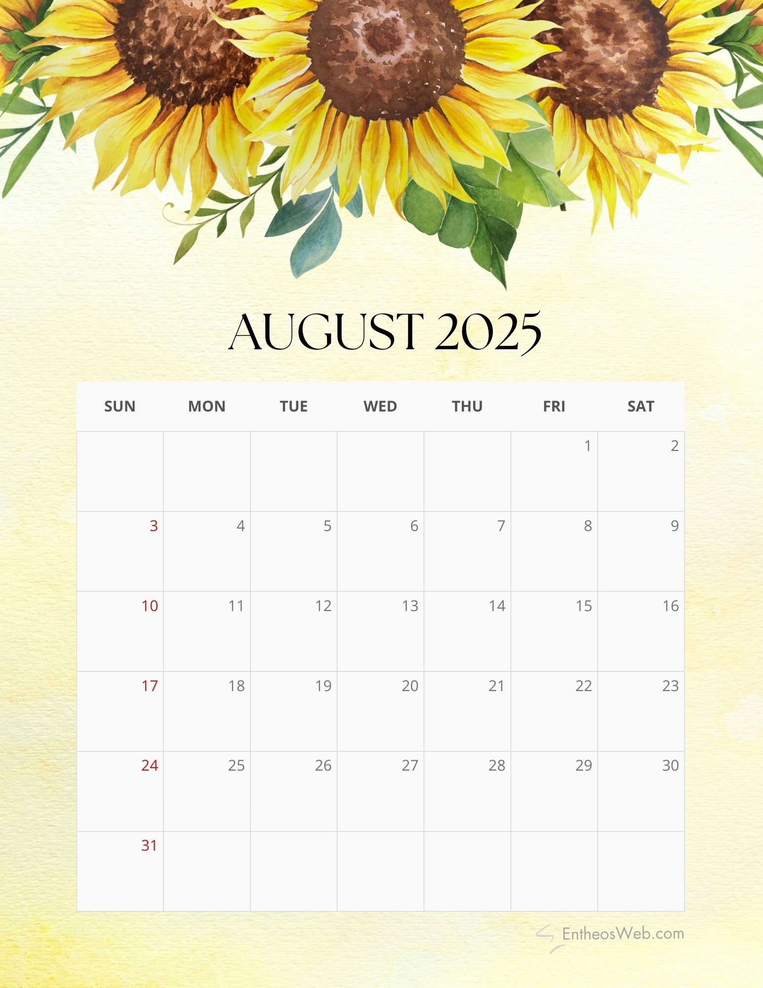 August 2025 Calendar Free PDF Printables EntheosWeb