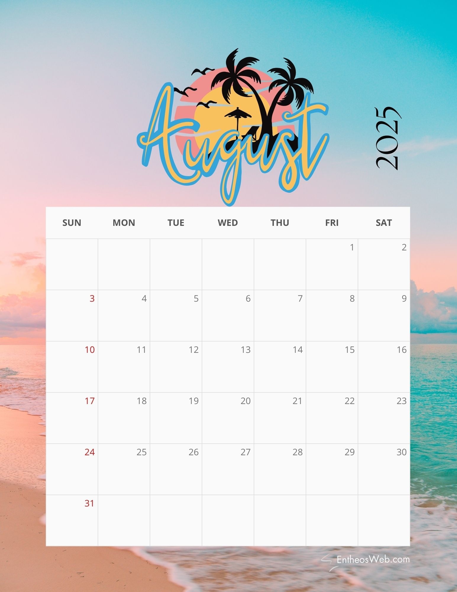 Calendar Printable August 2025