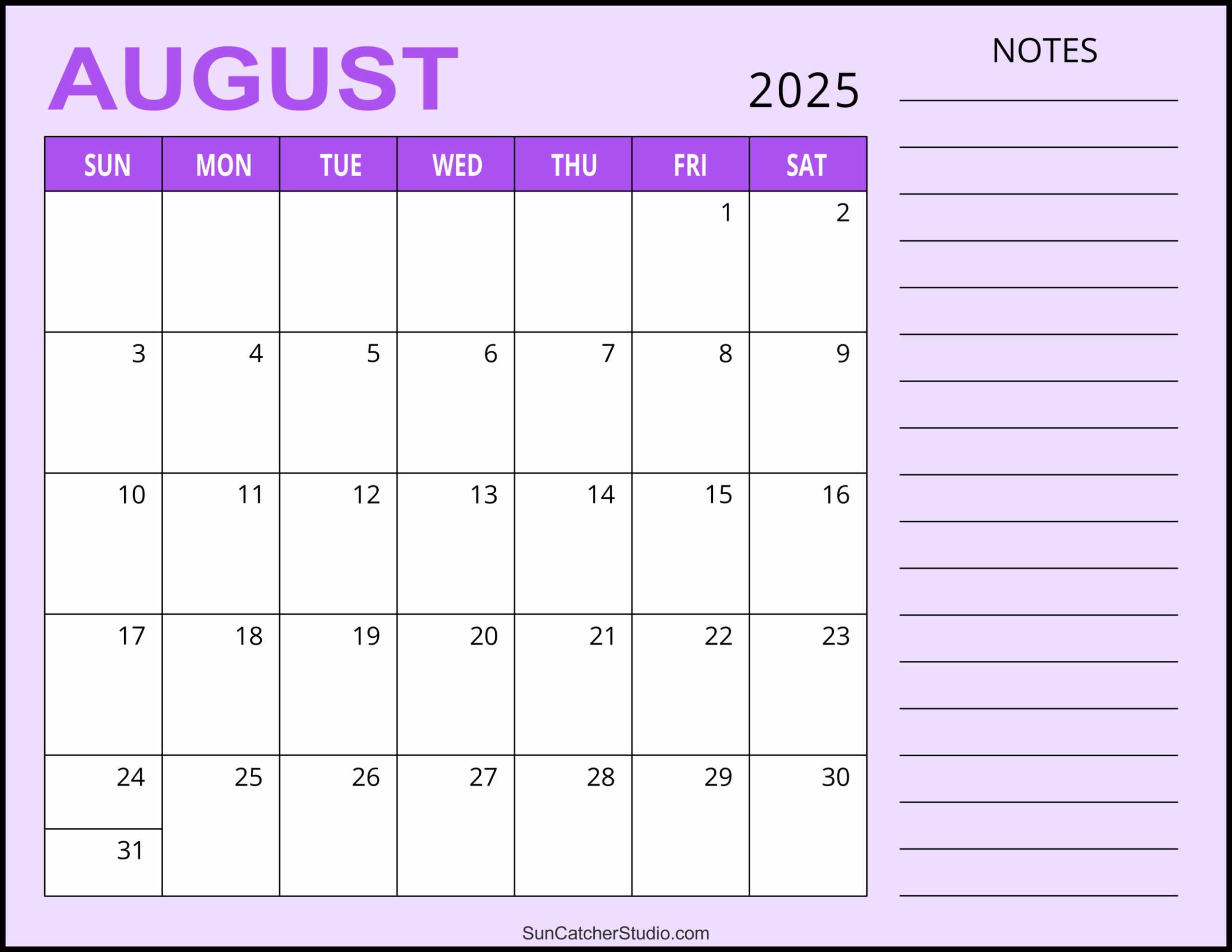 Monthly Calendar For August 2025