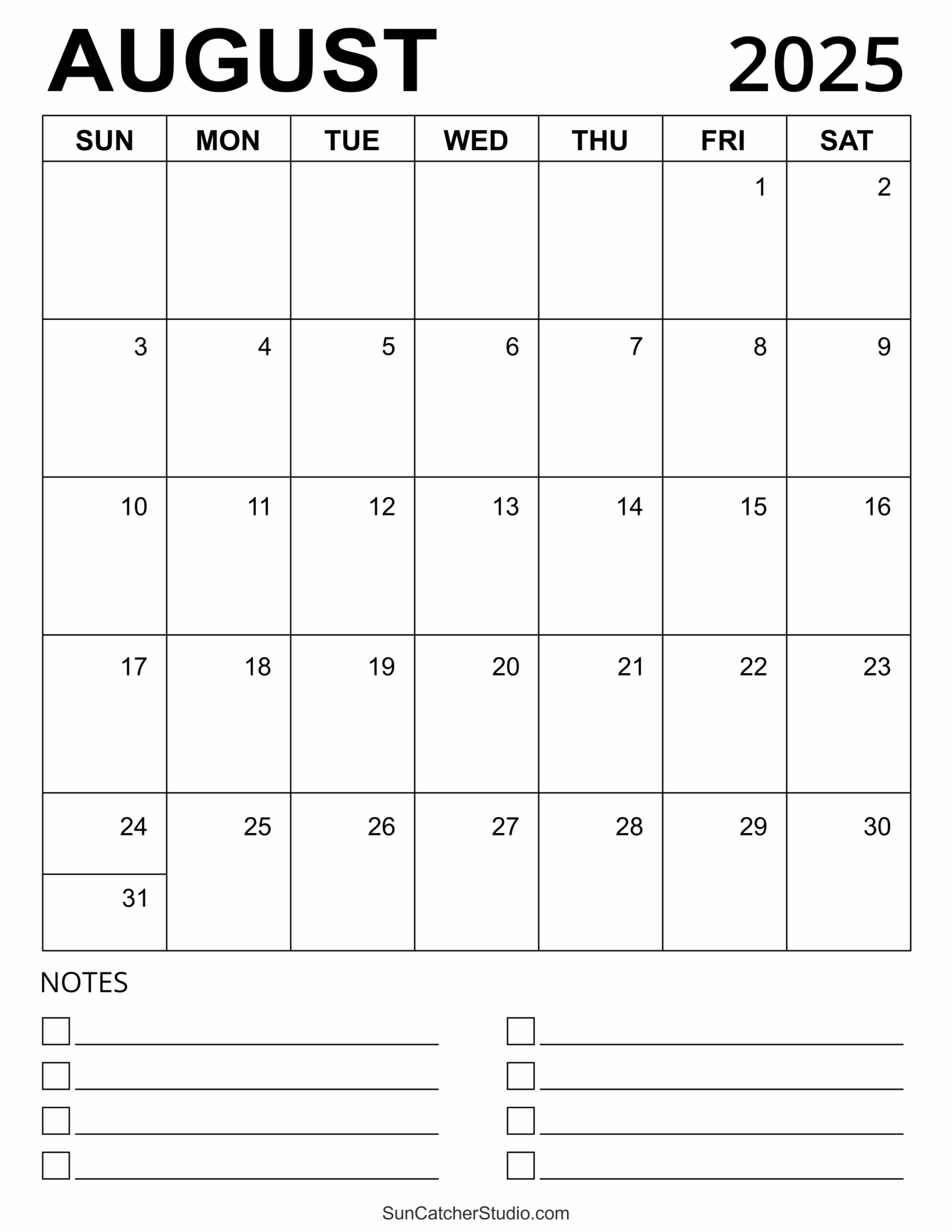 Month Of August 2025 Calendar
