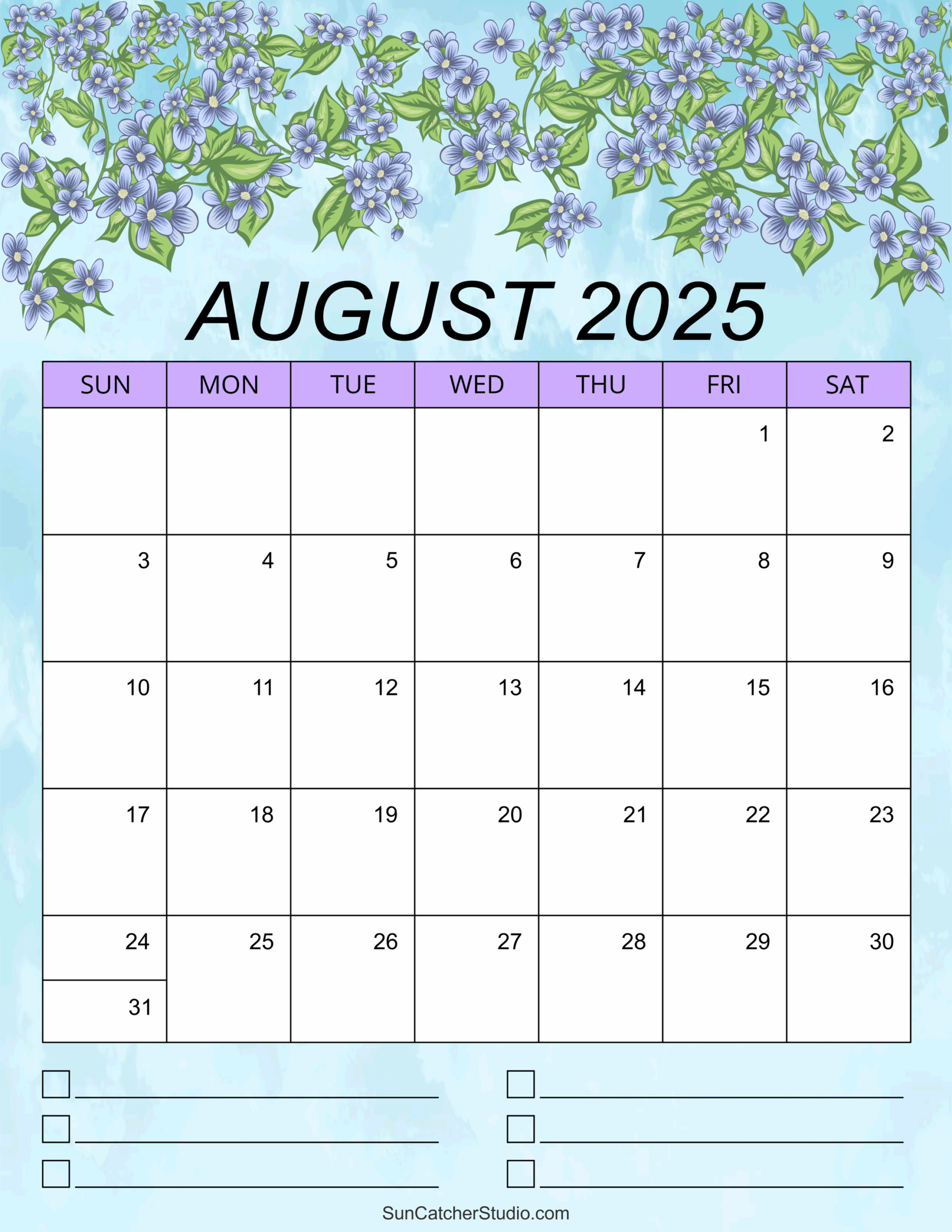 Waterproof Calendar August 2025