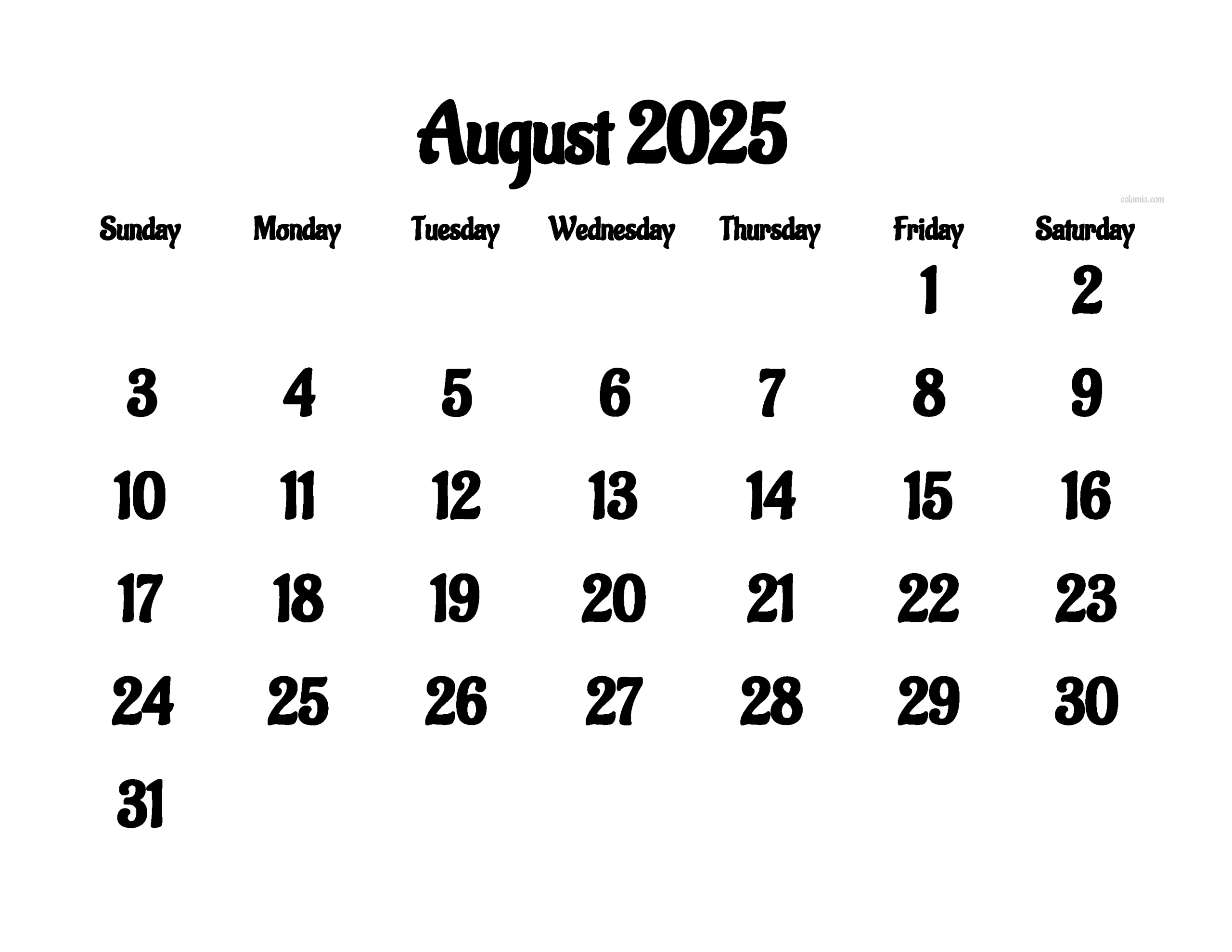Google August 2025 Calendar