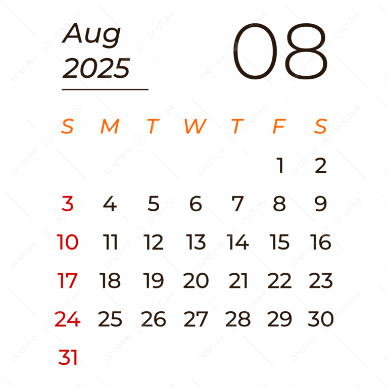 August 2025 Calendar PNG Transparent Images Free Download Vector Files Pngtree