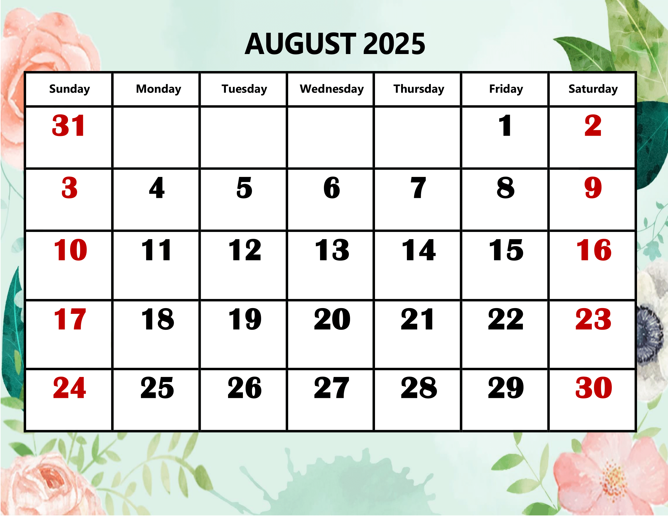 August 2025 Calendar Printable With Holidays