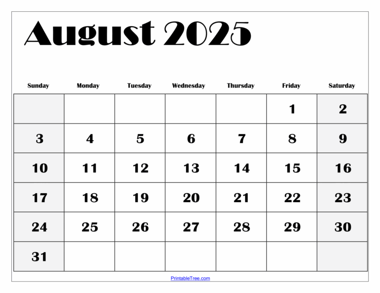 August 2025 Calendar Printable PDF Template With Holidays