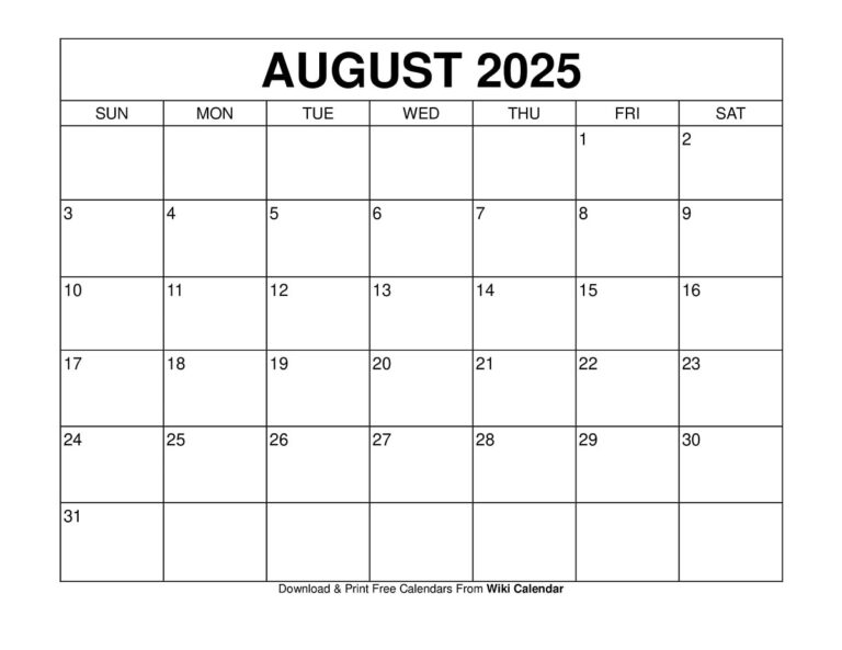 August 2025 Calendar Printable Templates U0026 More