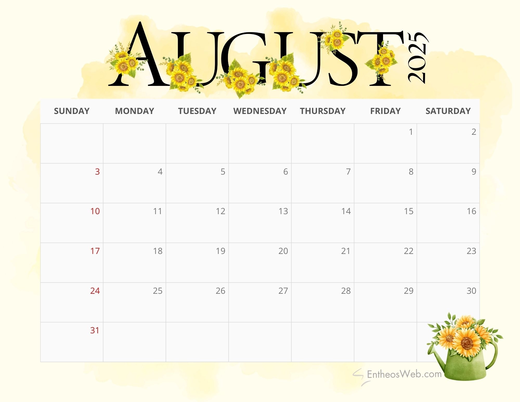 Cute August 2025 Calendar