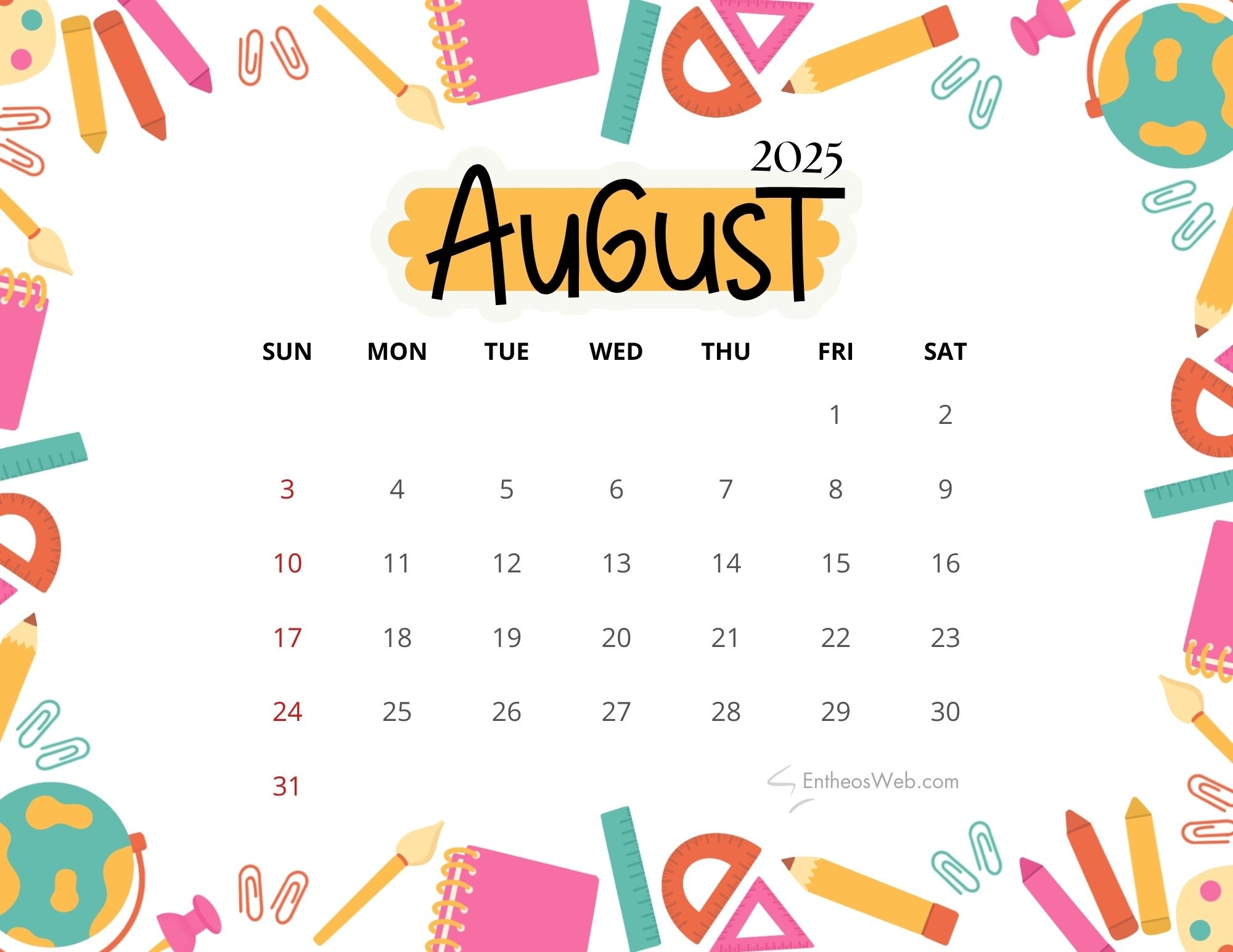 Free Printable Calendar August 2025