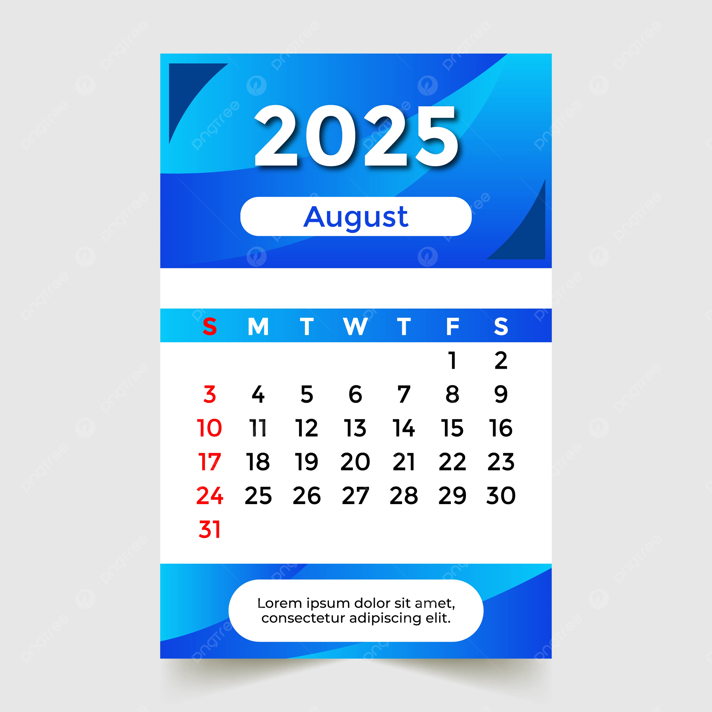 August 2025 Calendar Skyblue Vector Template Download On Pngtree