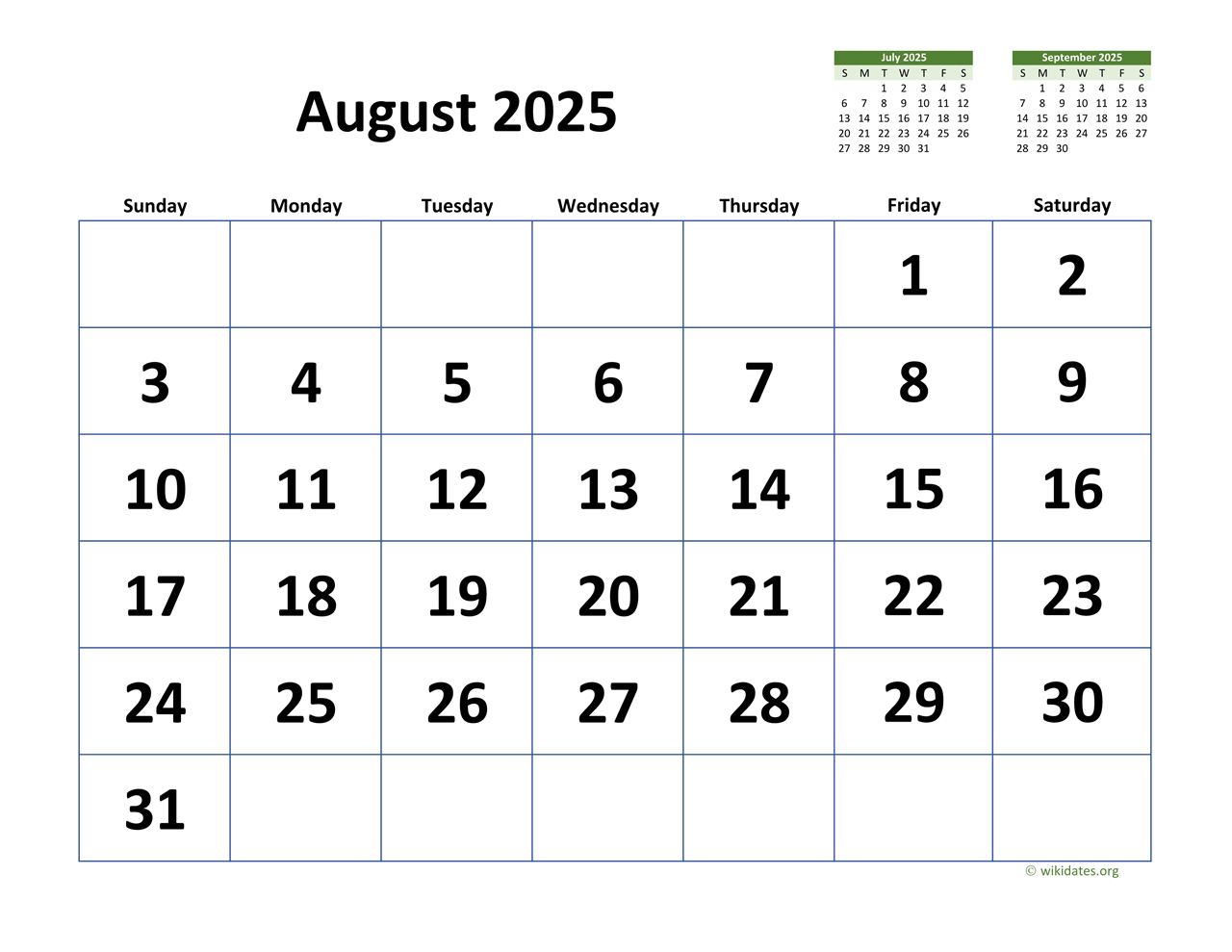 Show Me August 2025 Calendar