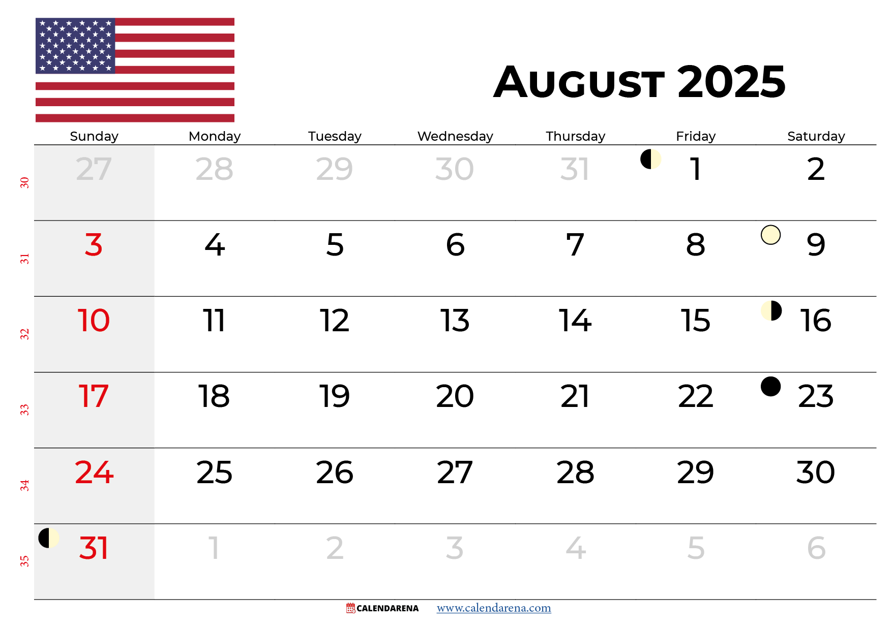 Calendar August 2025 With Holidays