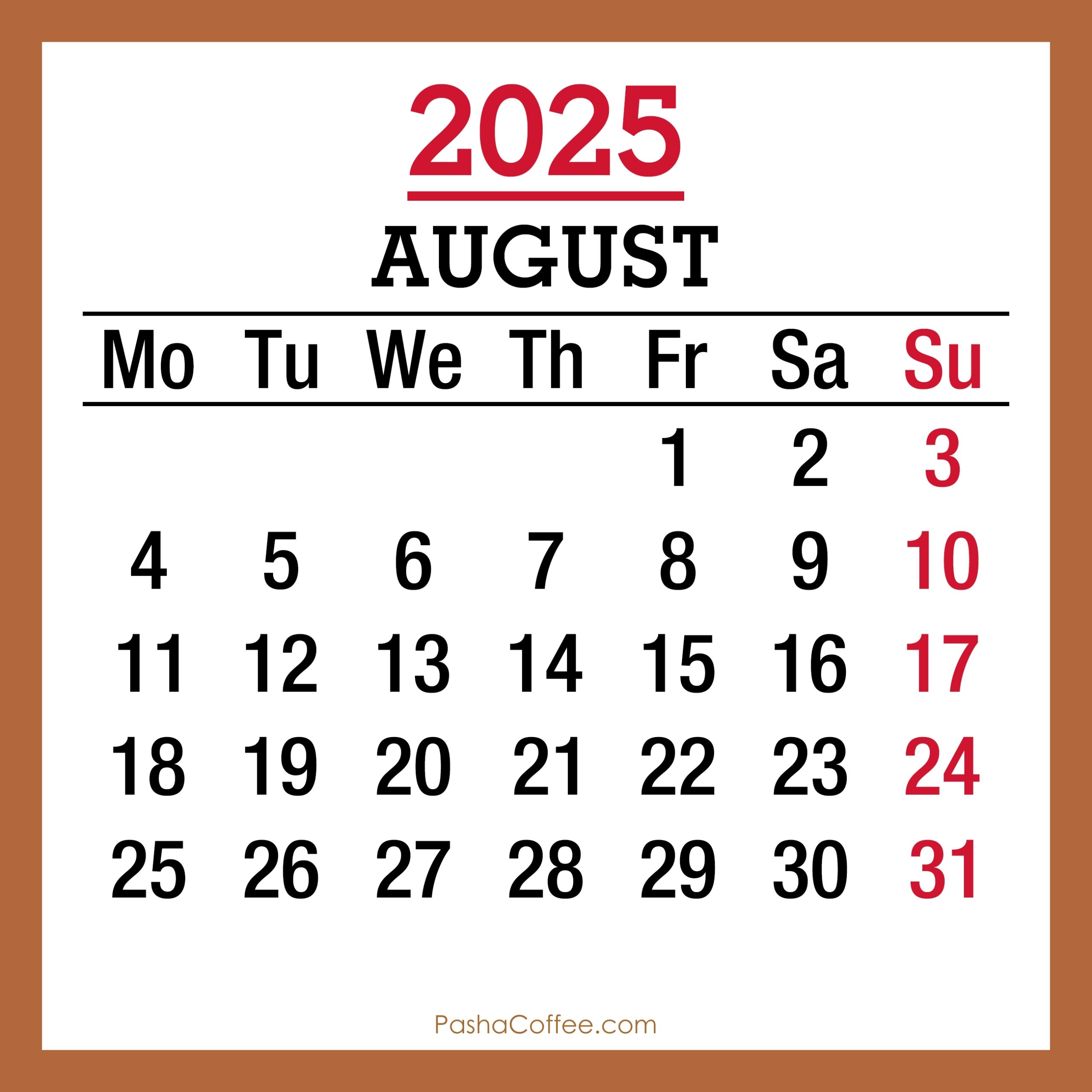 Show Me The Calendar Of August 2025