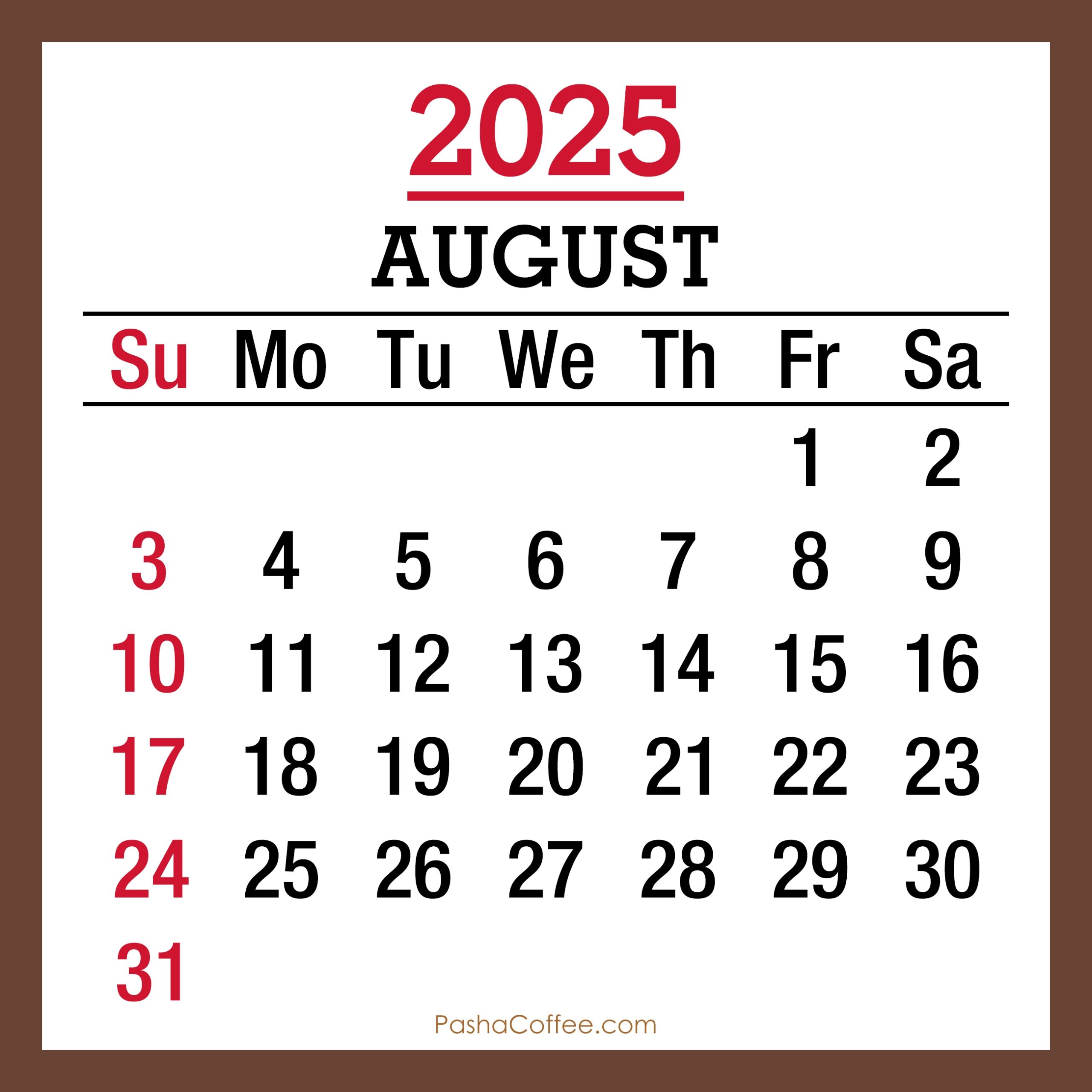 Show Calendar Of August 2025