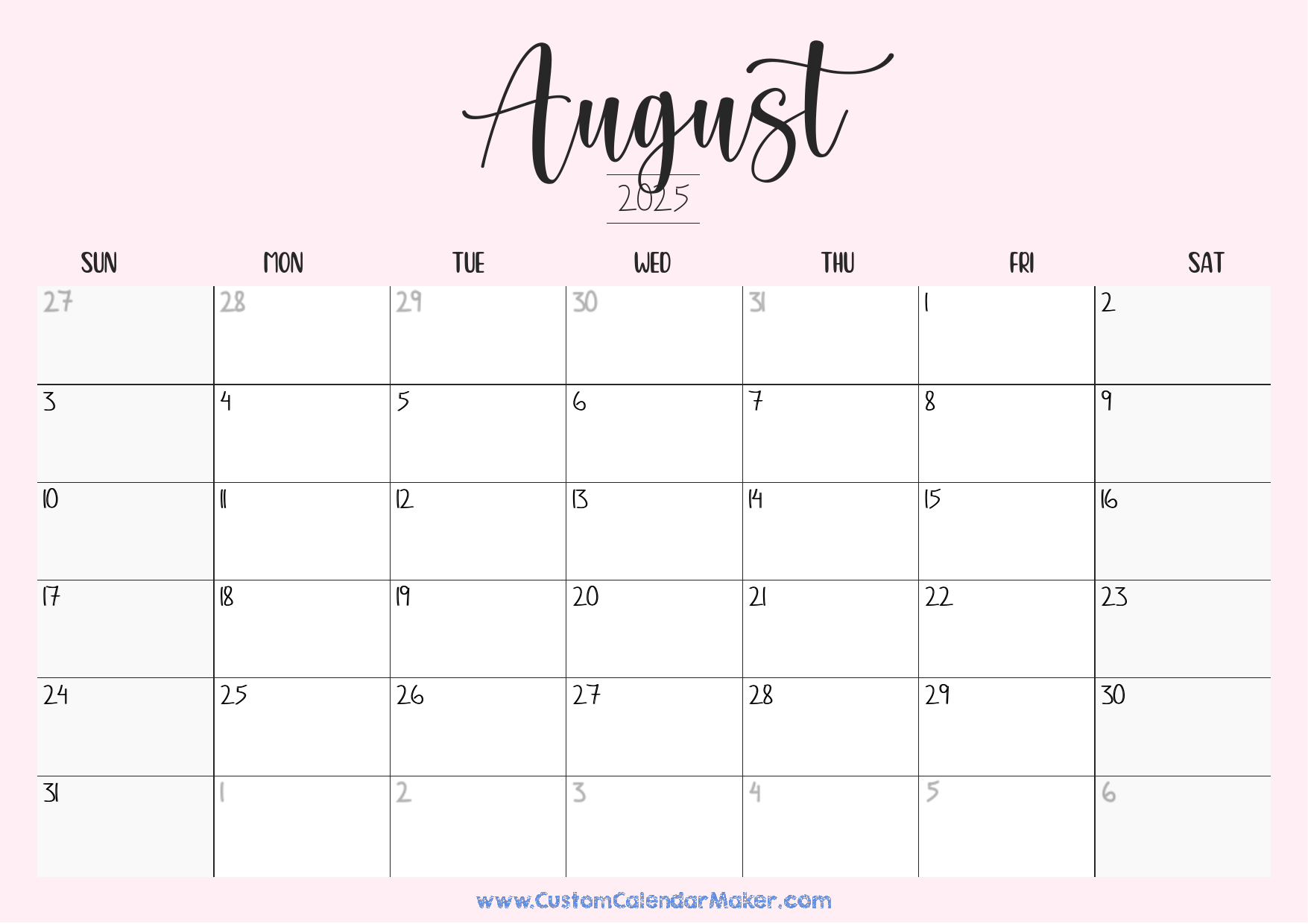 August 2025 Printable Calendar 23 Free Templates PDF Custom 