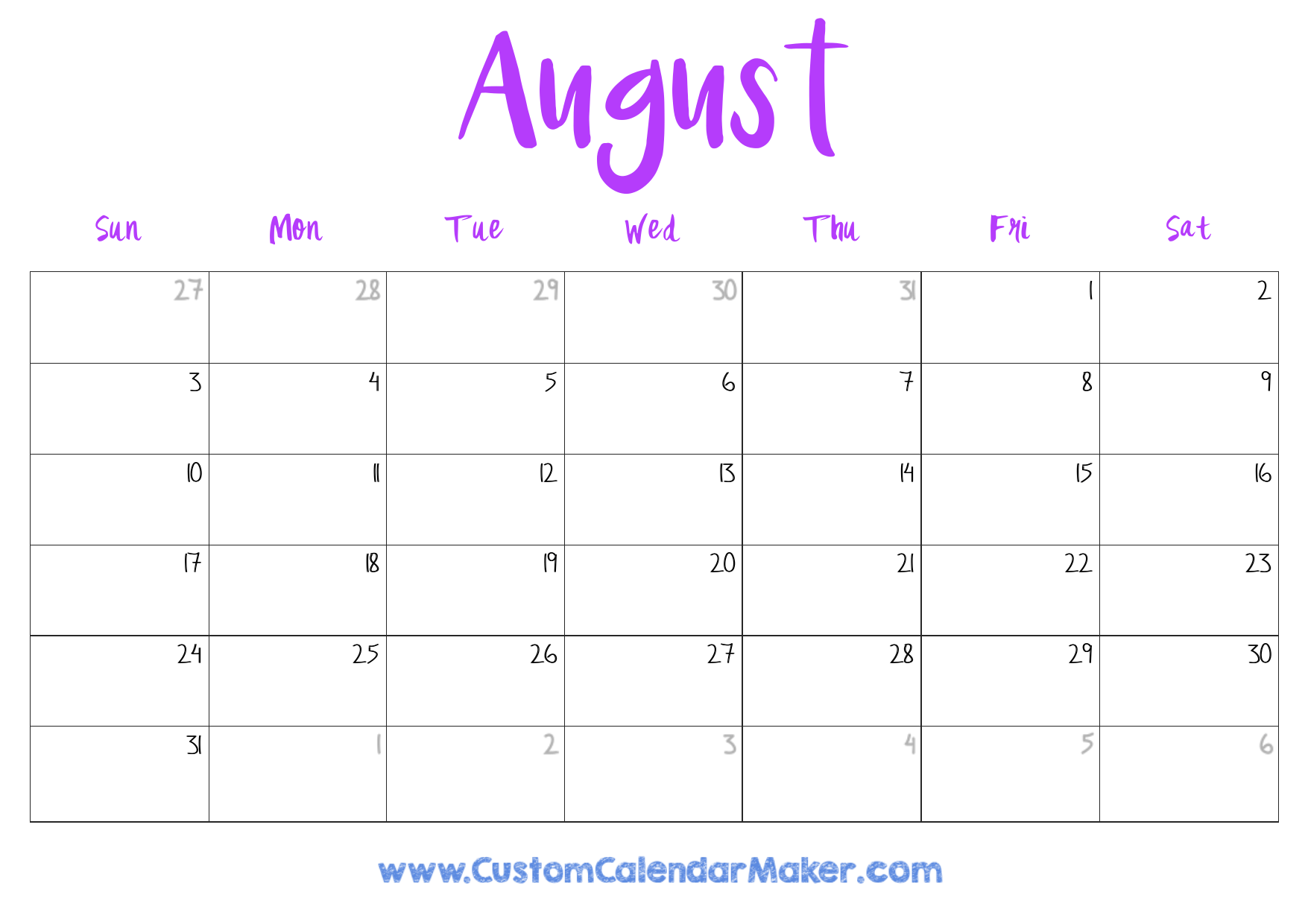 August 2025 Calendar Editable