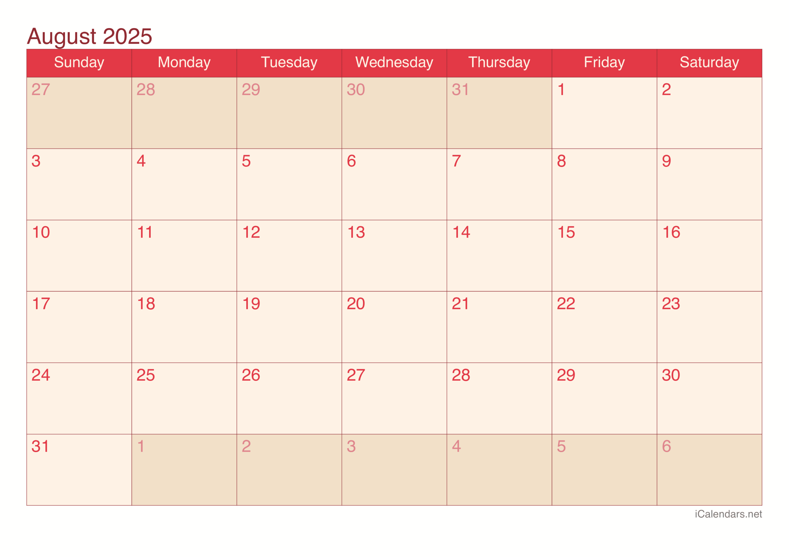 Calendar For July And August 2025