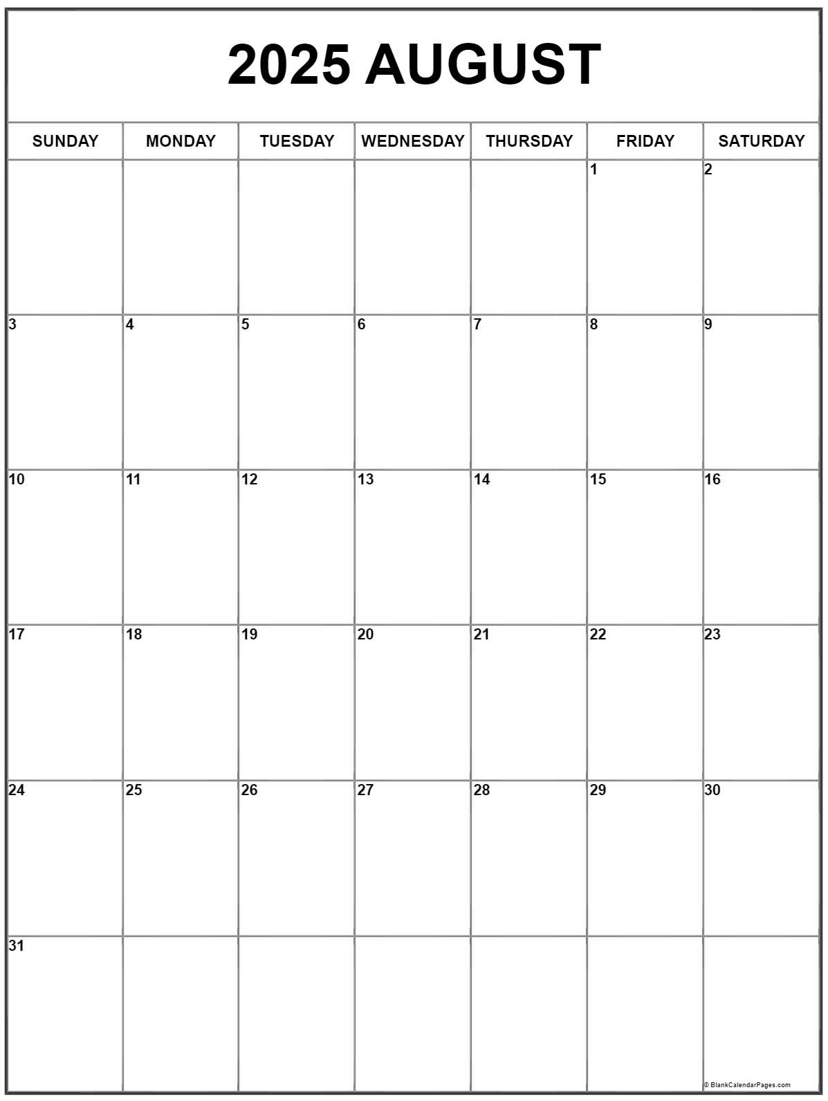 August 2025 Calendar Weather
