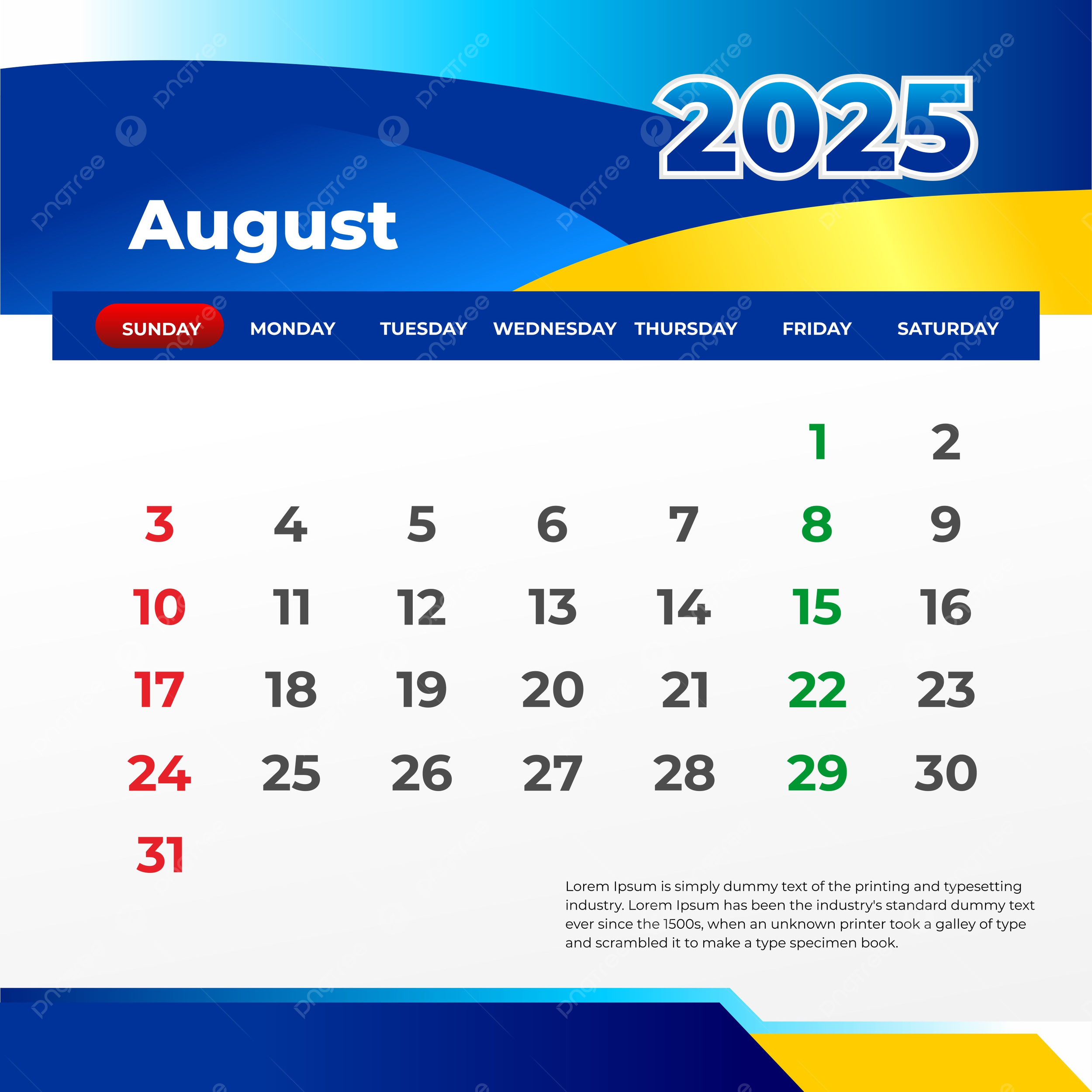 August 2025 Wall Calendar Print And Post On Social Media Vector 