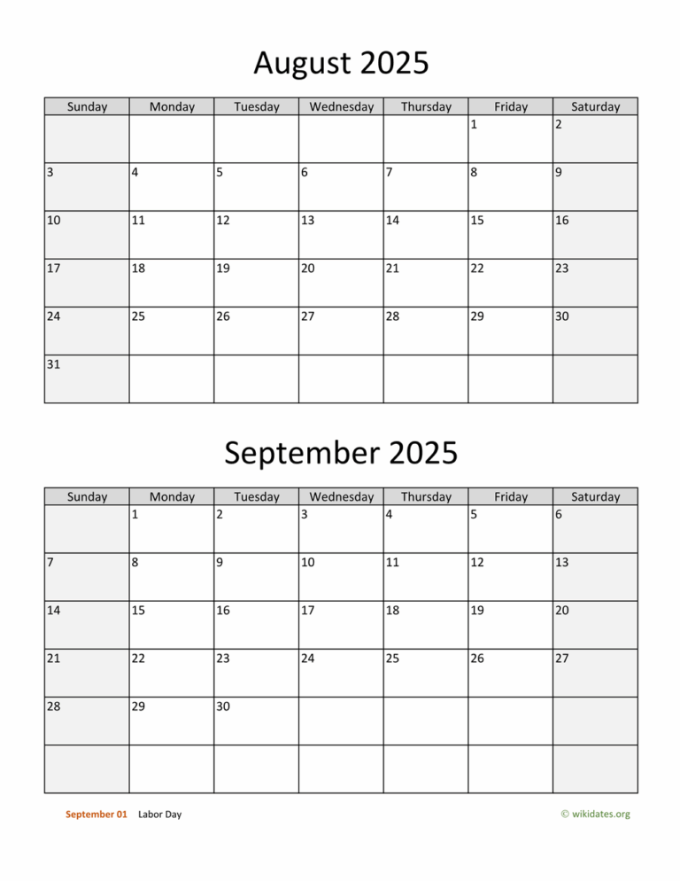August And September 2025 Calendar WikiDates