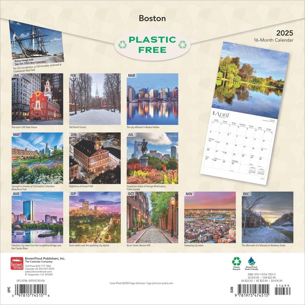 Boston 2025 12 X 24 Inch Monthly Square Wall Calendar Plastic Free BrownTrout USA United States Of America Massachusetts Northeast City BrownTrout BrownTrout Publishers Inc 9781975474515 Amazon Books