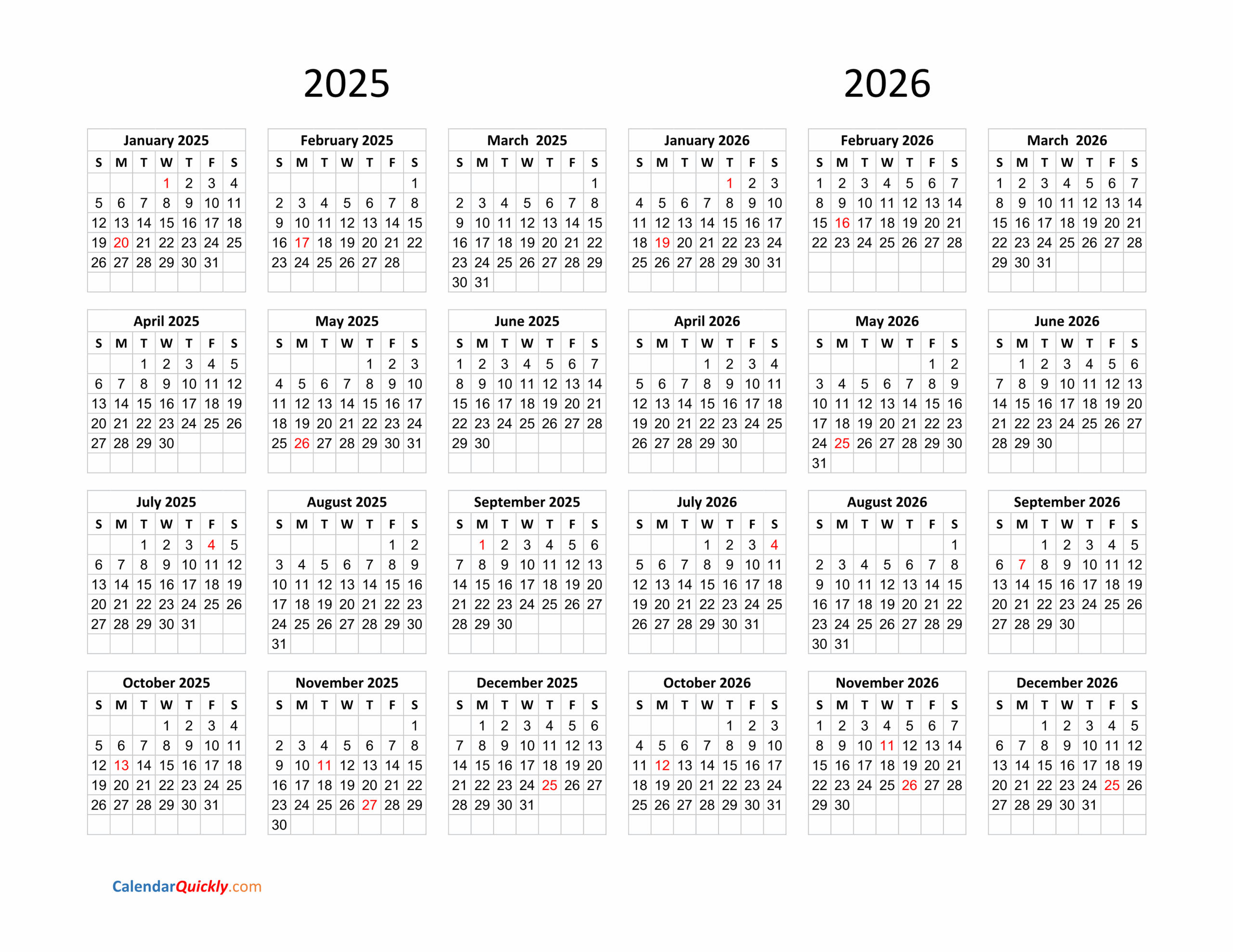 July 2025-2026 Calendar