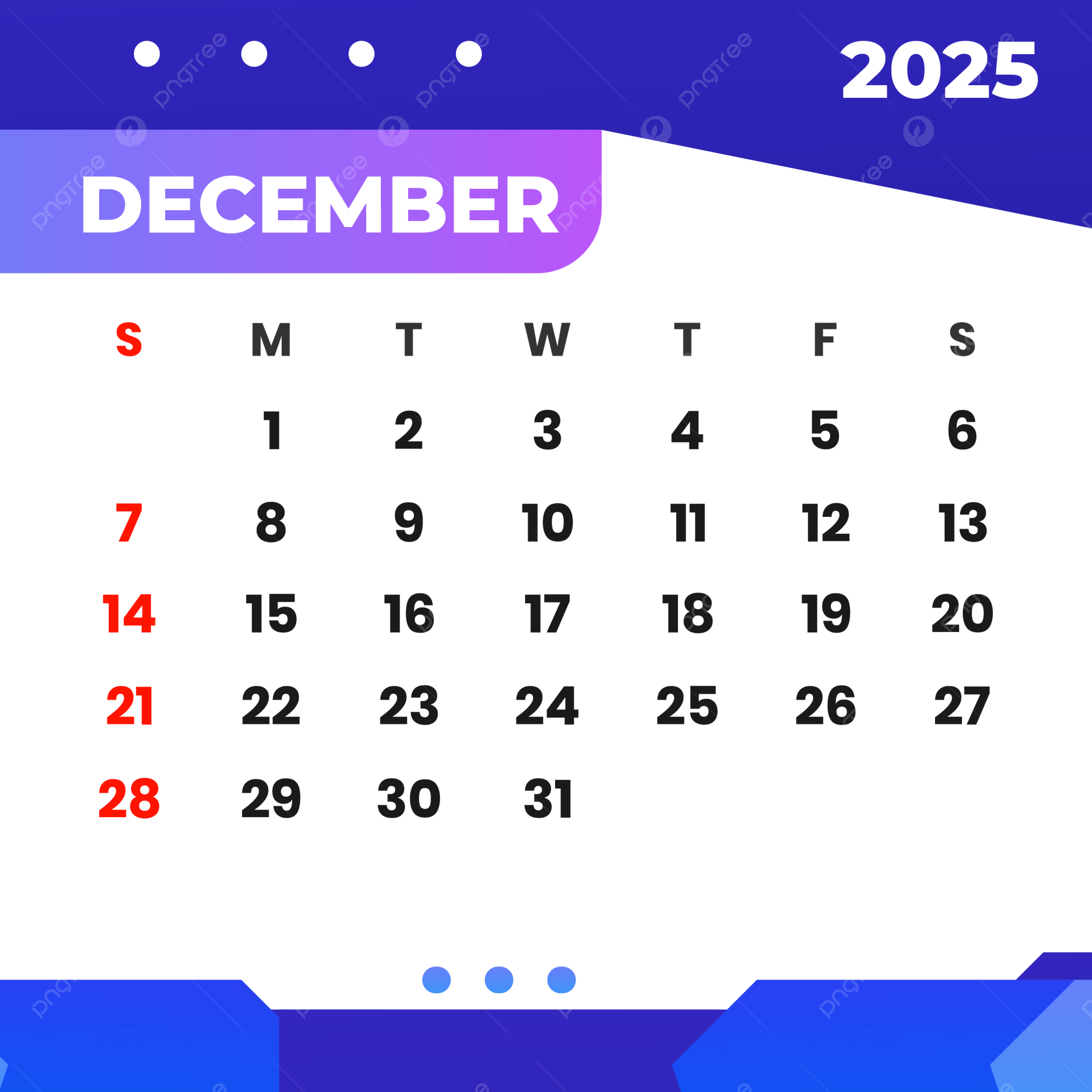Calendar 2025 December Clipart Templates Vector Month Calendar 
