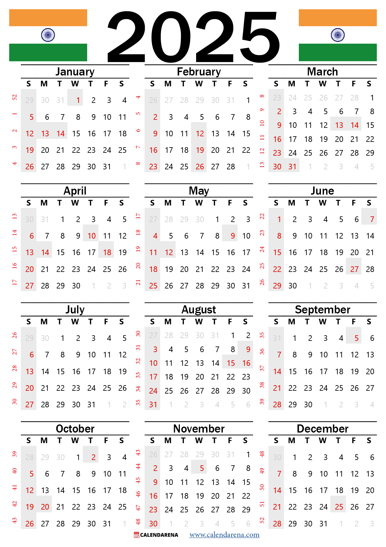 Indian Calendar August 2025