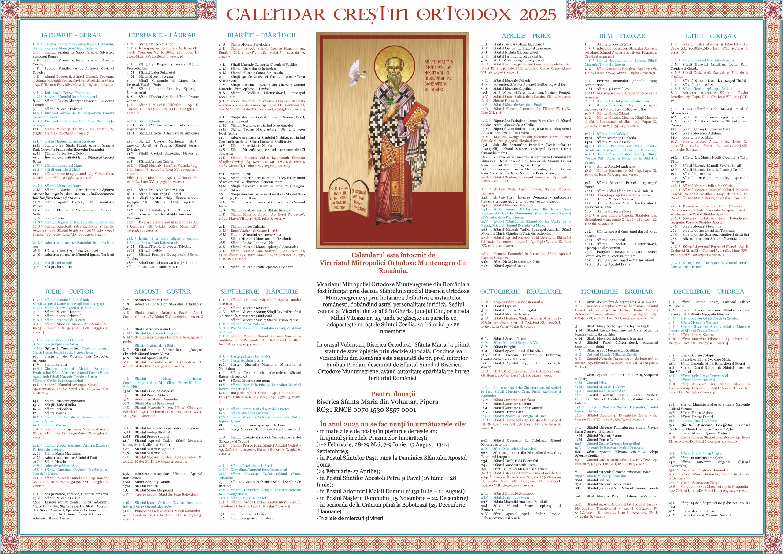 Calendar 2025 Istoria Bisericii Ortodoxe Muntenegrene