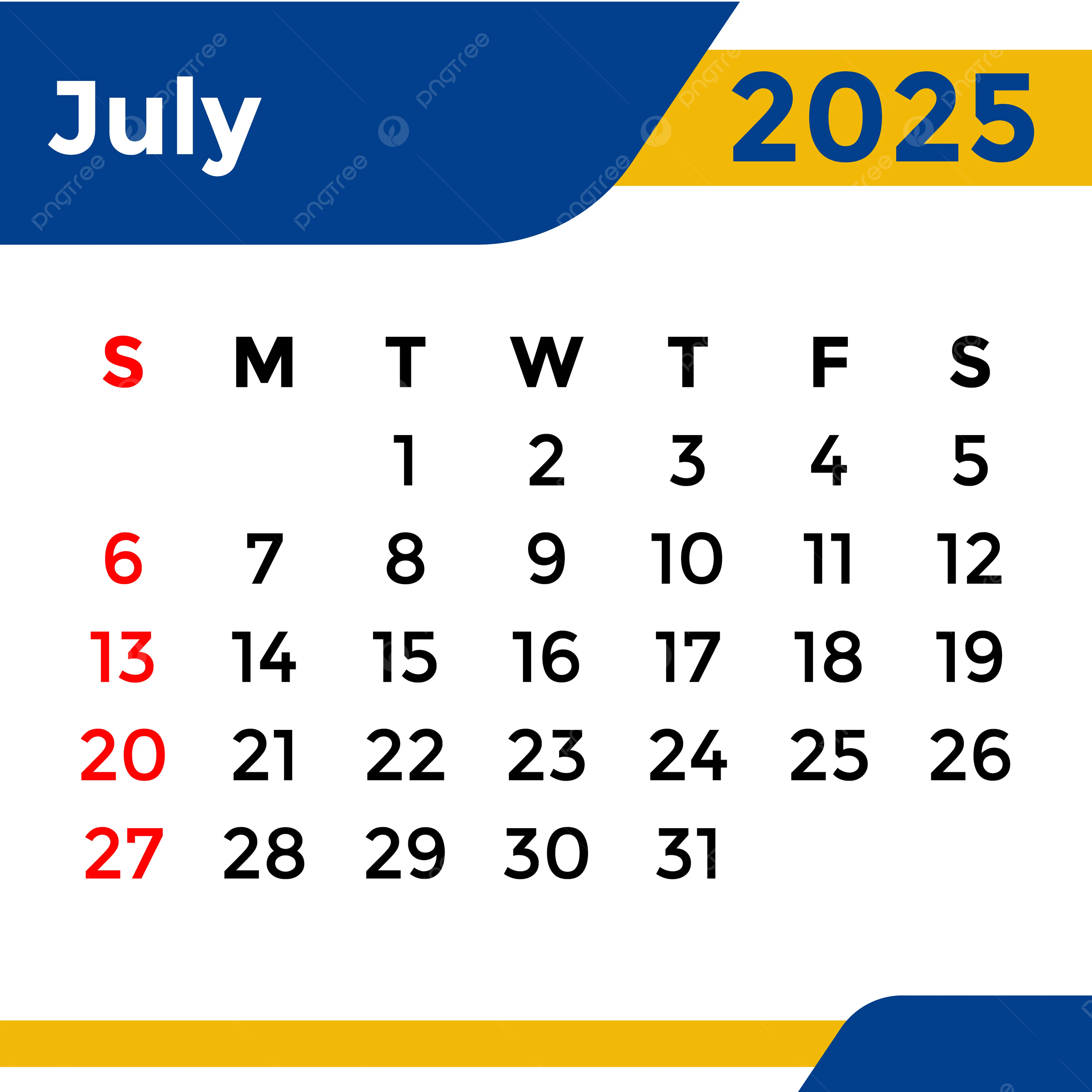 Monthly Calendar July 2025