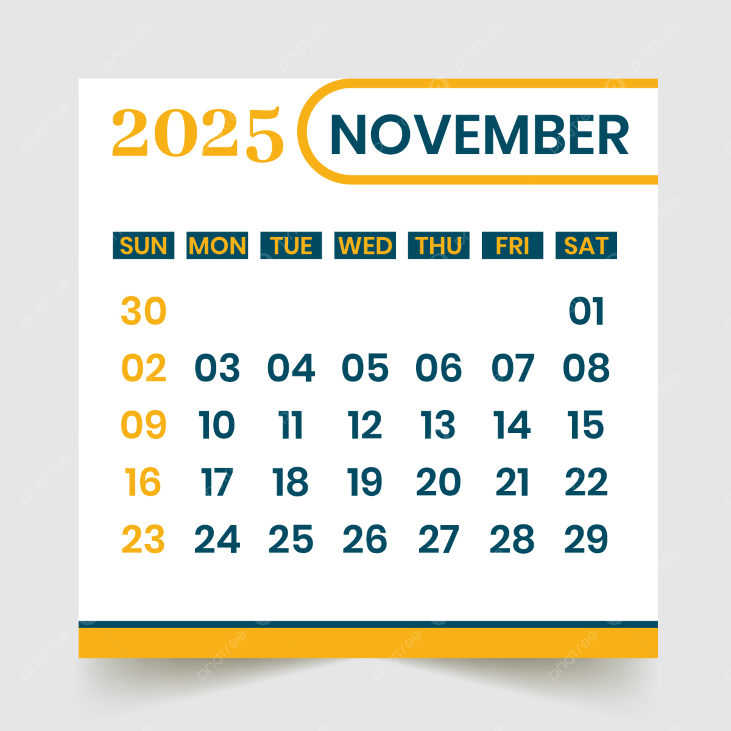 Calendar 2025 Month Of November Vector Template Download On Pngtree
