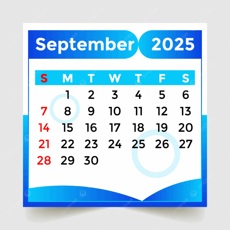 Calendar 2025 Month Of September Skyblue Vector Template Download On Pngtree