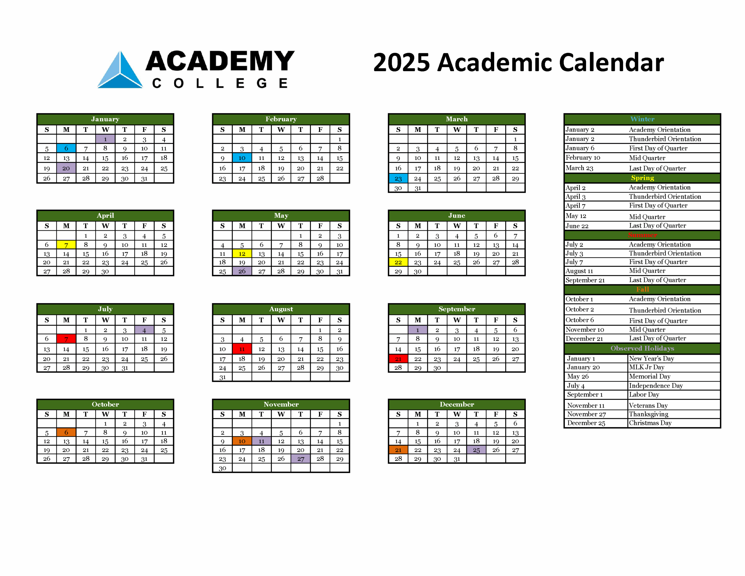 Calendar Academy College