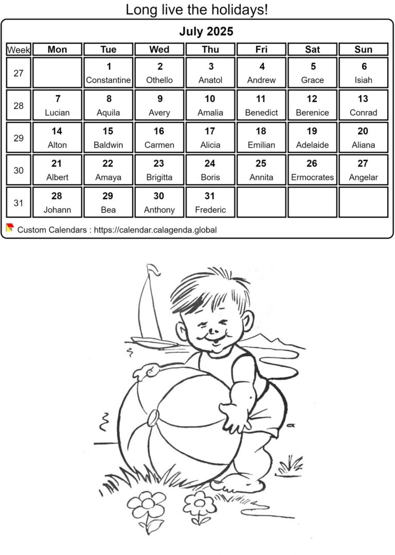 Calendar Coloring July 2025