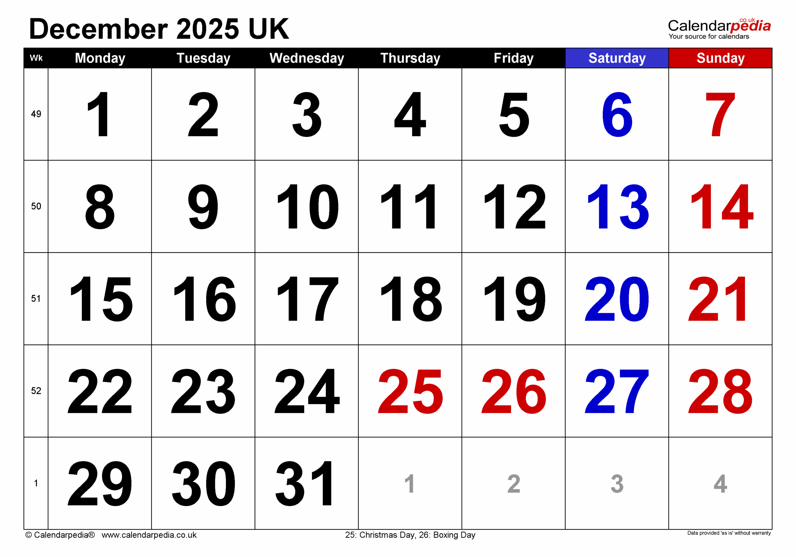 December 2025 Calendar With Holidays Free