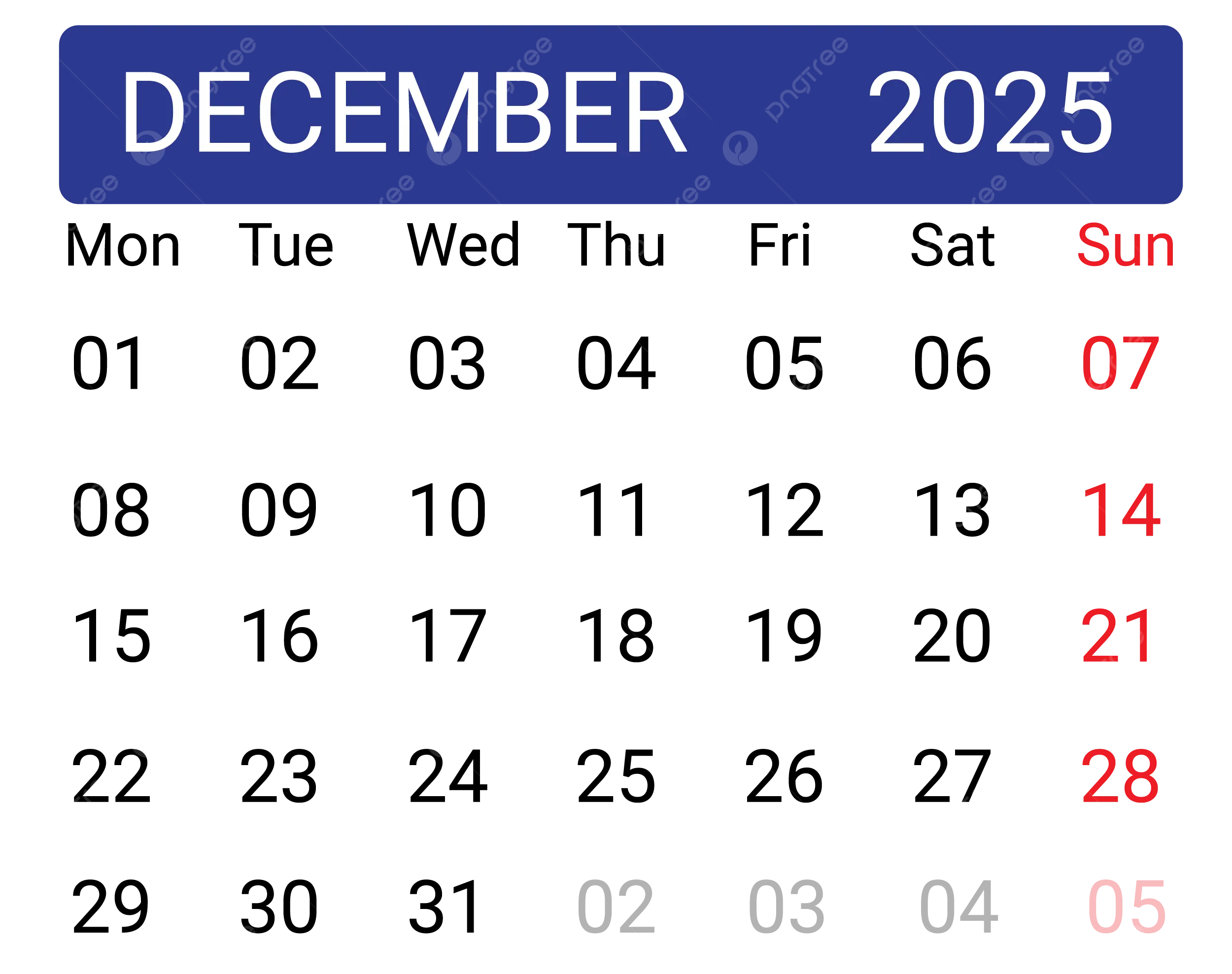 Word December 2025 Calendar