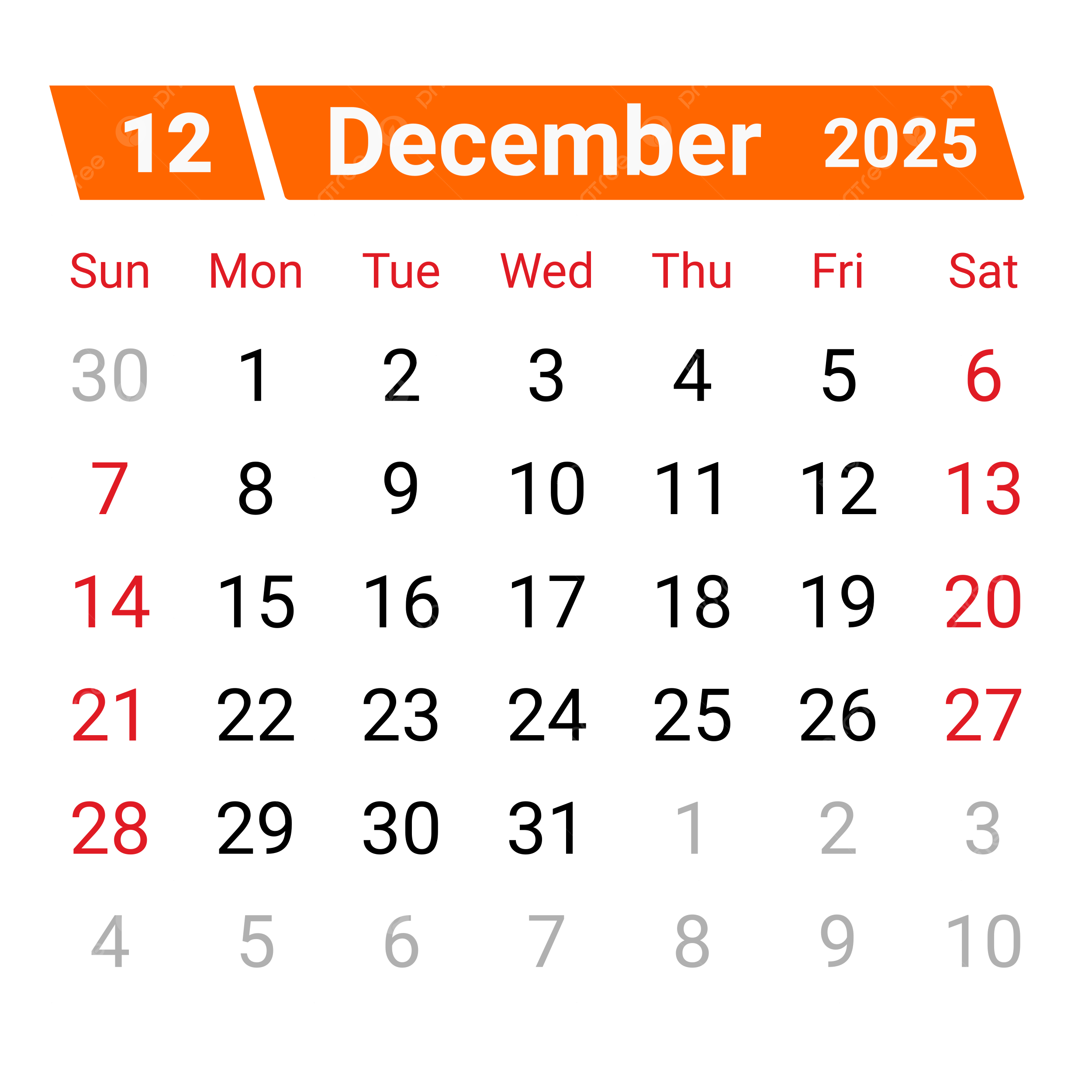 December 2025 Calendar Png Transparent