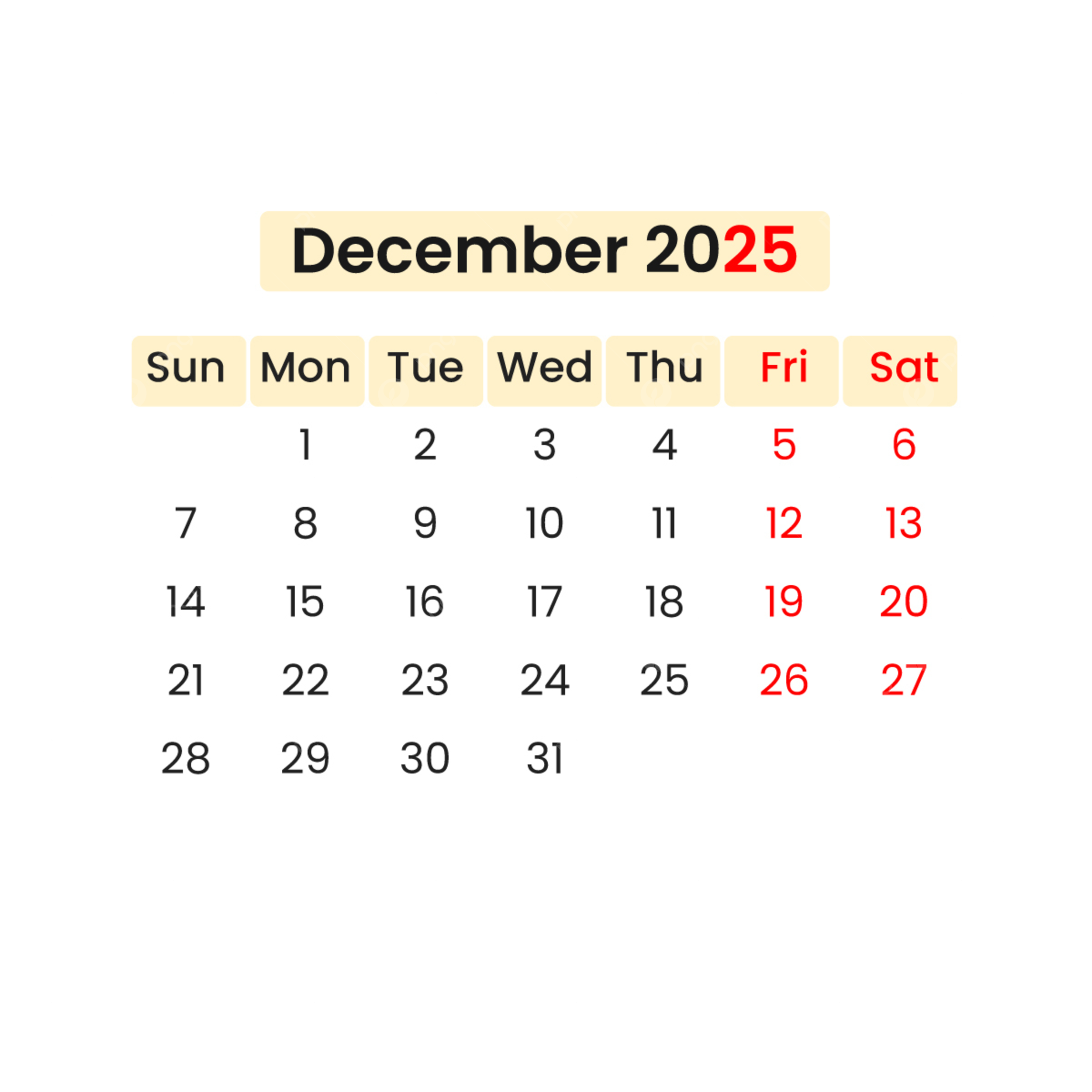 December 2025 Calendar National Days
