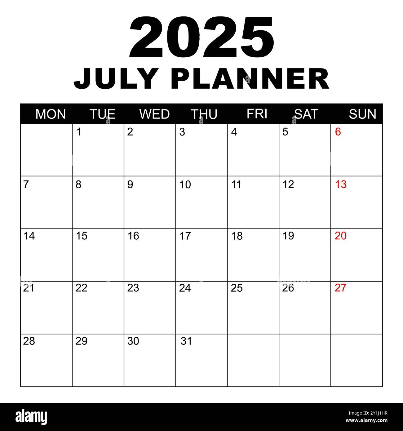 Calendar For July 2025 The Week Starts On Monday Stock Vector Image U0026 Art Alamy