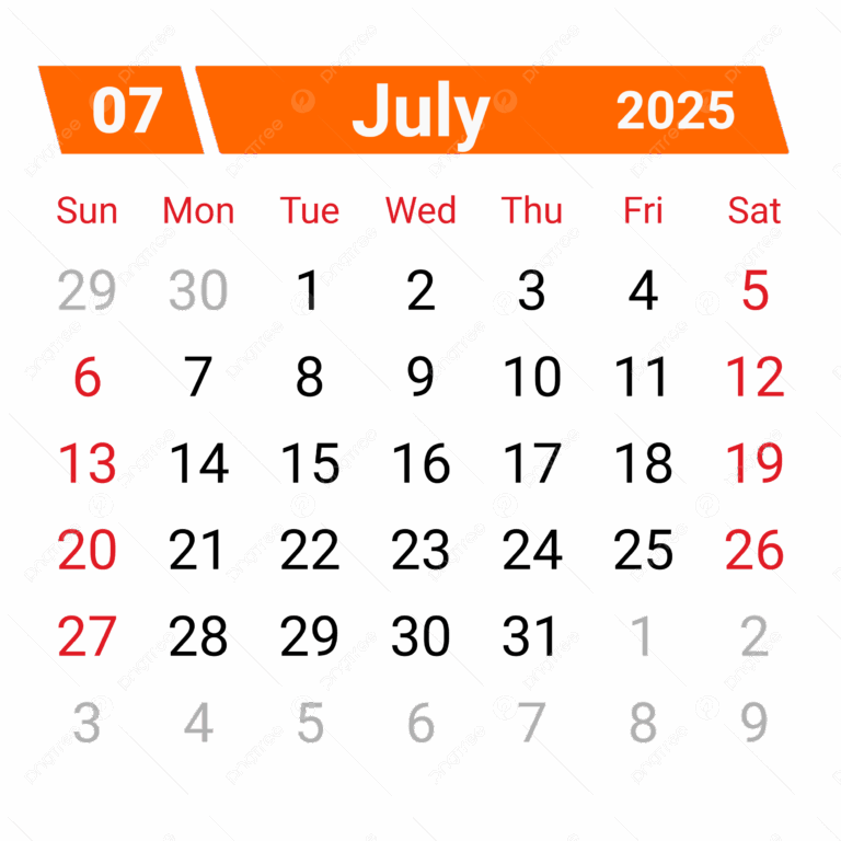 Calendar July 2025 PNG Transparent Images Free Download Vector Files Pngtree