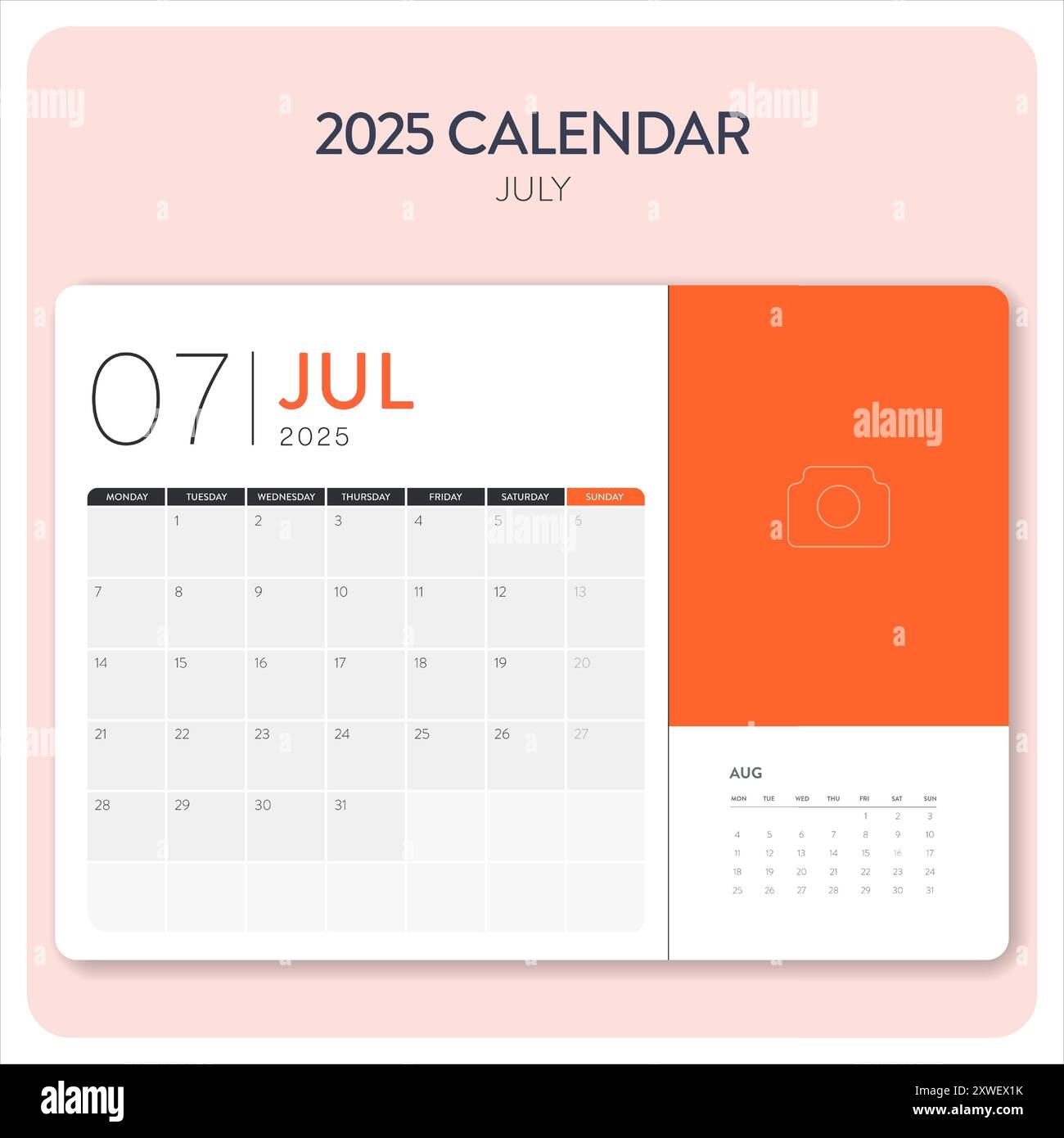 Calendar July 2025 Template Vector Desk Wall Calendar For Print Digital Calendar Or Planner Week Start On Monday Annual Calendar Layout Design El Stock Vector Image U0026 Art Alamy