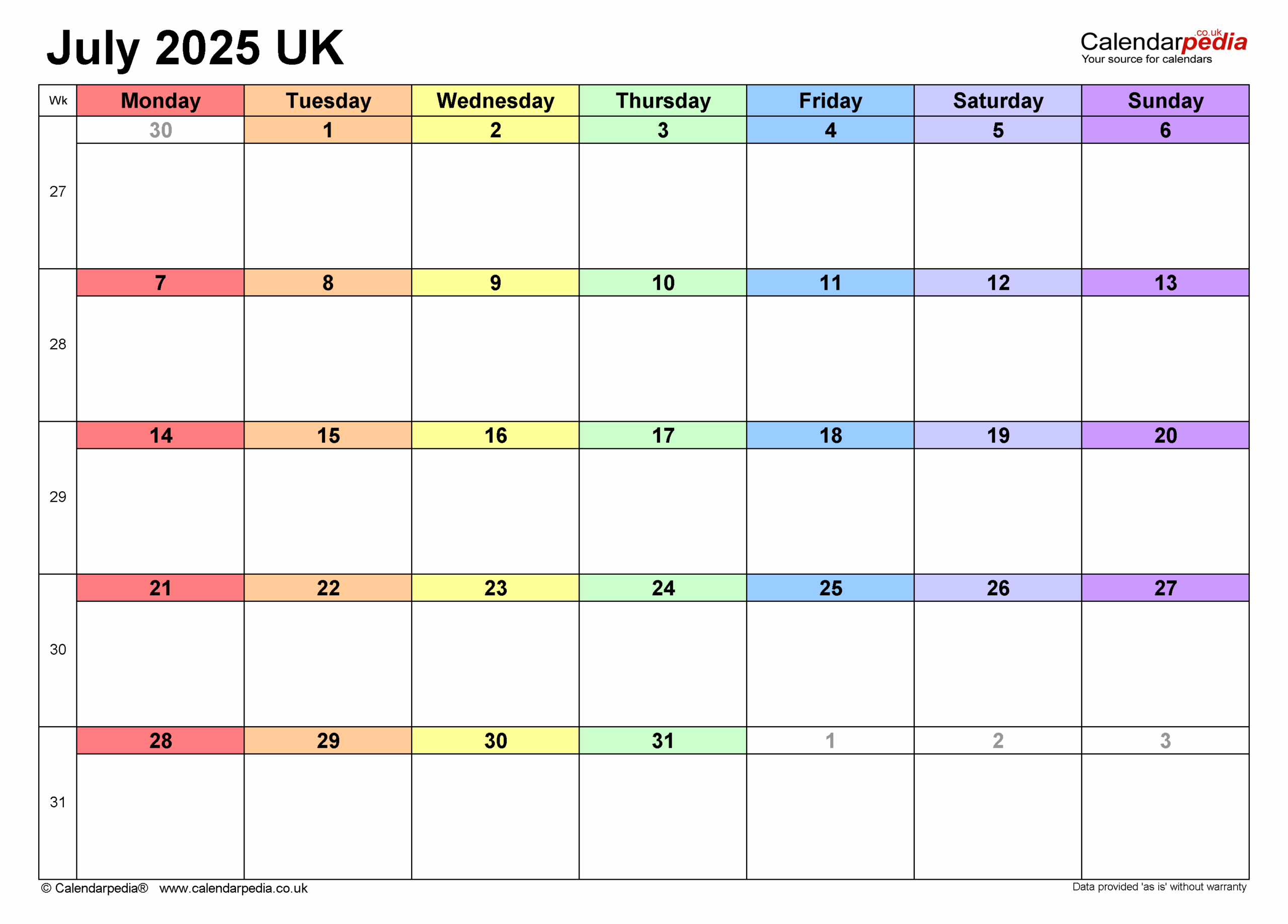 July 2025 Calendar Word Template