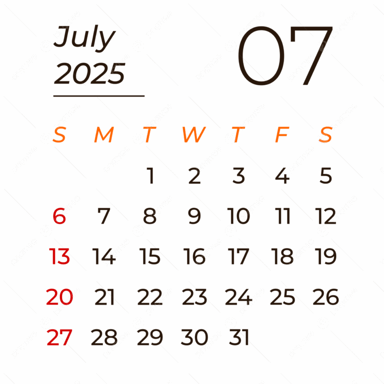 Calendar July 2025 Vector Calendar July Calendar 2025 2025 PNG