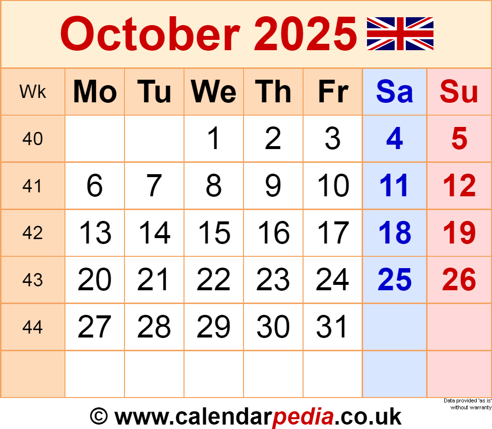 Calendar Month For October 2025