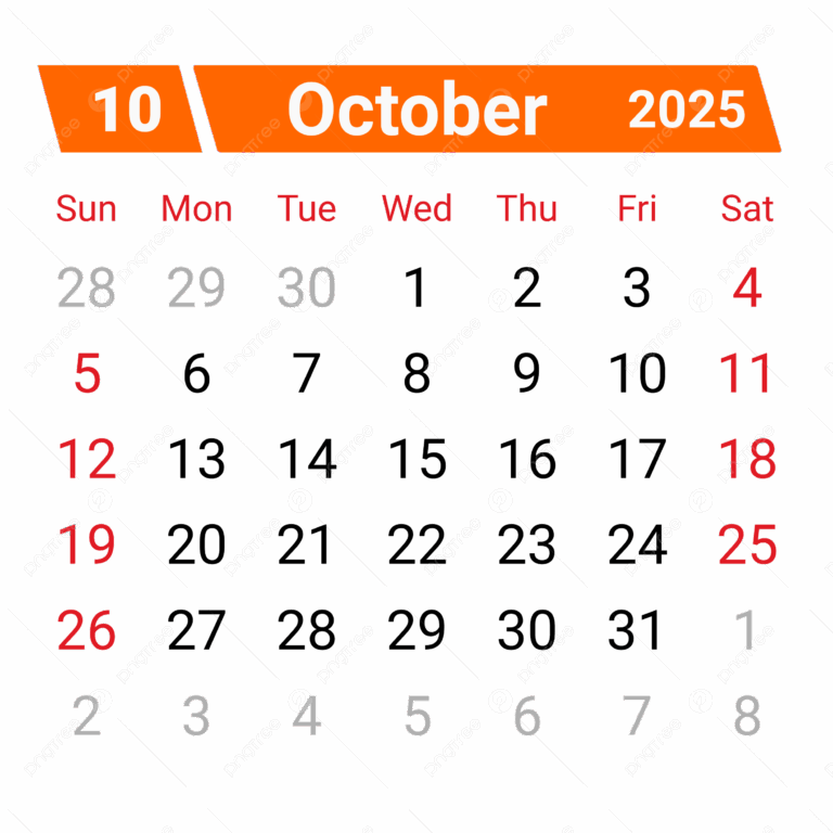 Calendar October 2025 Vector Calendar October 2025 Calendar 2025 October 2025 PNG And Vector With Transparent Background For Free Download