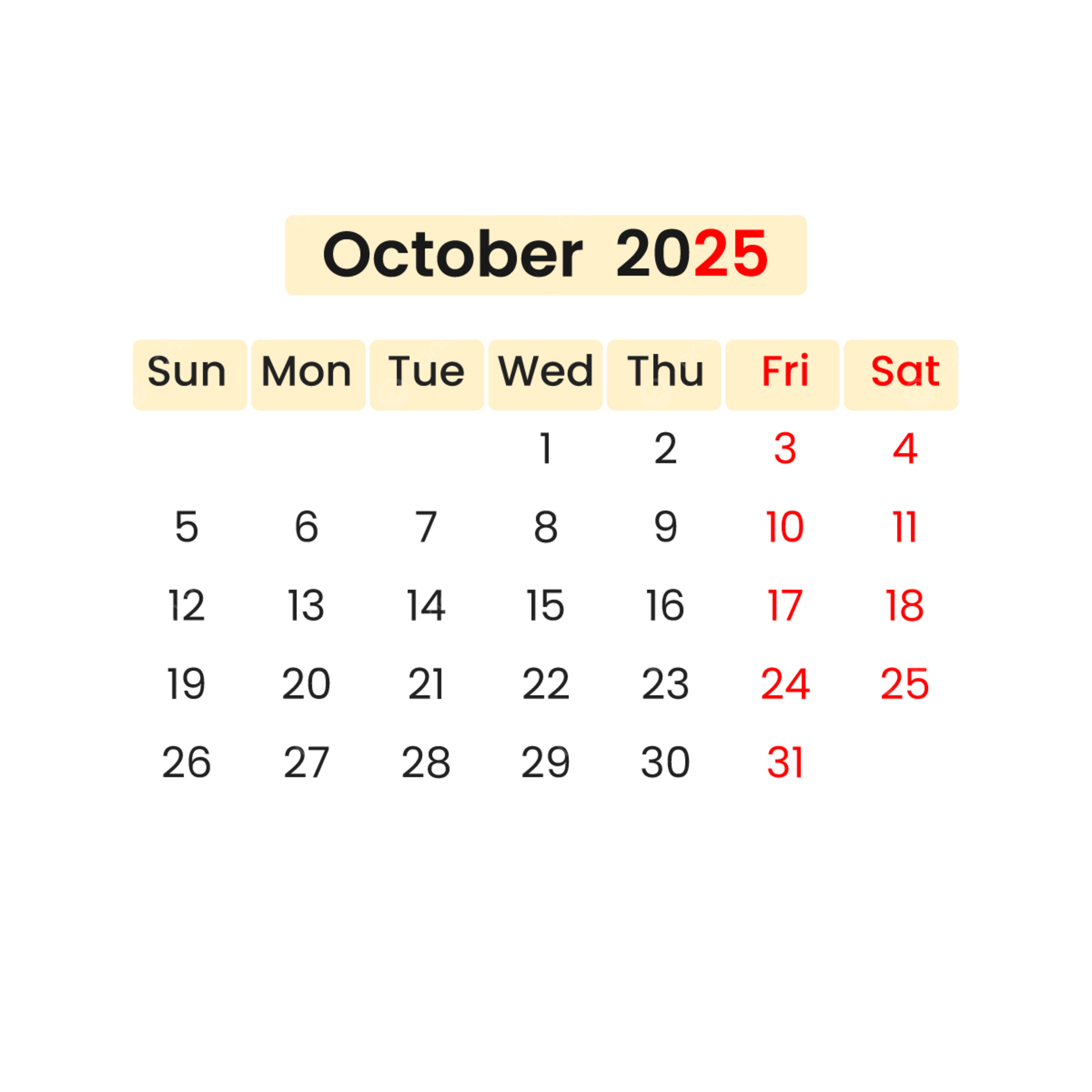 Calendar October 2025 Vector With National Holidays And Colorful Template Download On Pngtree