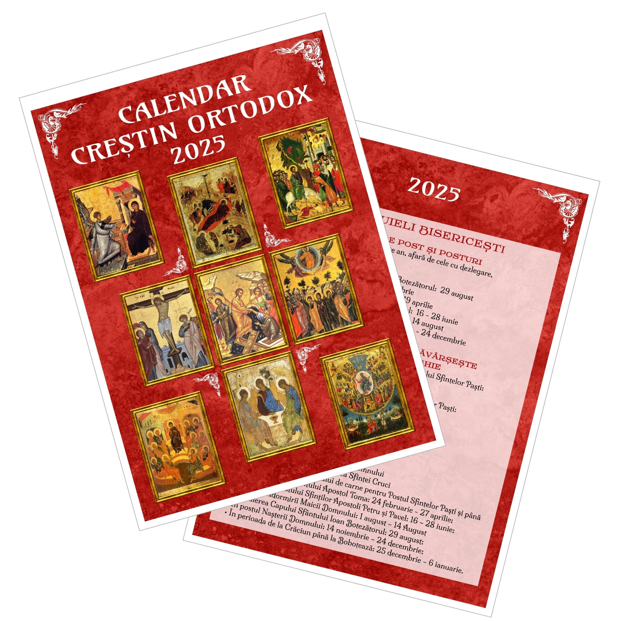 Calendar Ortodox 2025 Format A3 De Perete Rosu