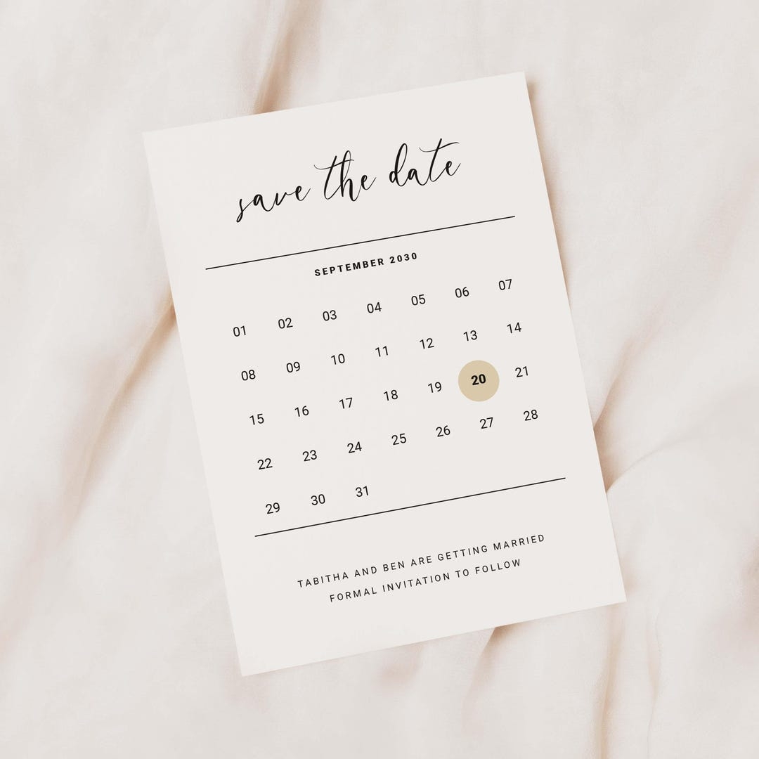 Calendar Save The Date Modern Save The Date Minimal Save The Date Black And White Save The Date Simple Save The Date Calligraphy Etsy Canada