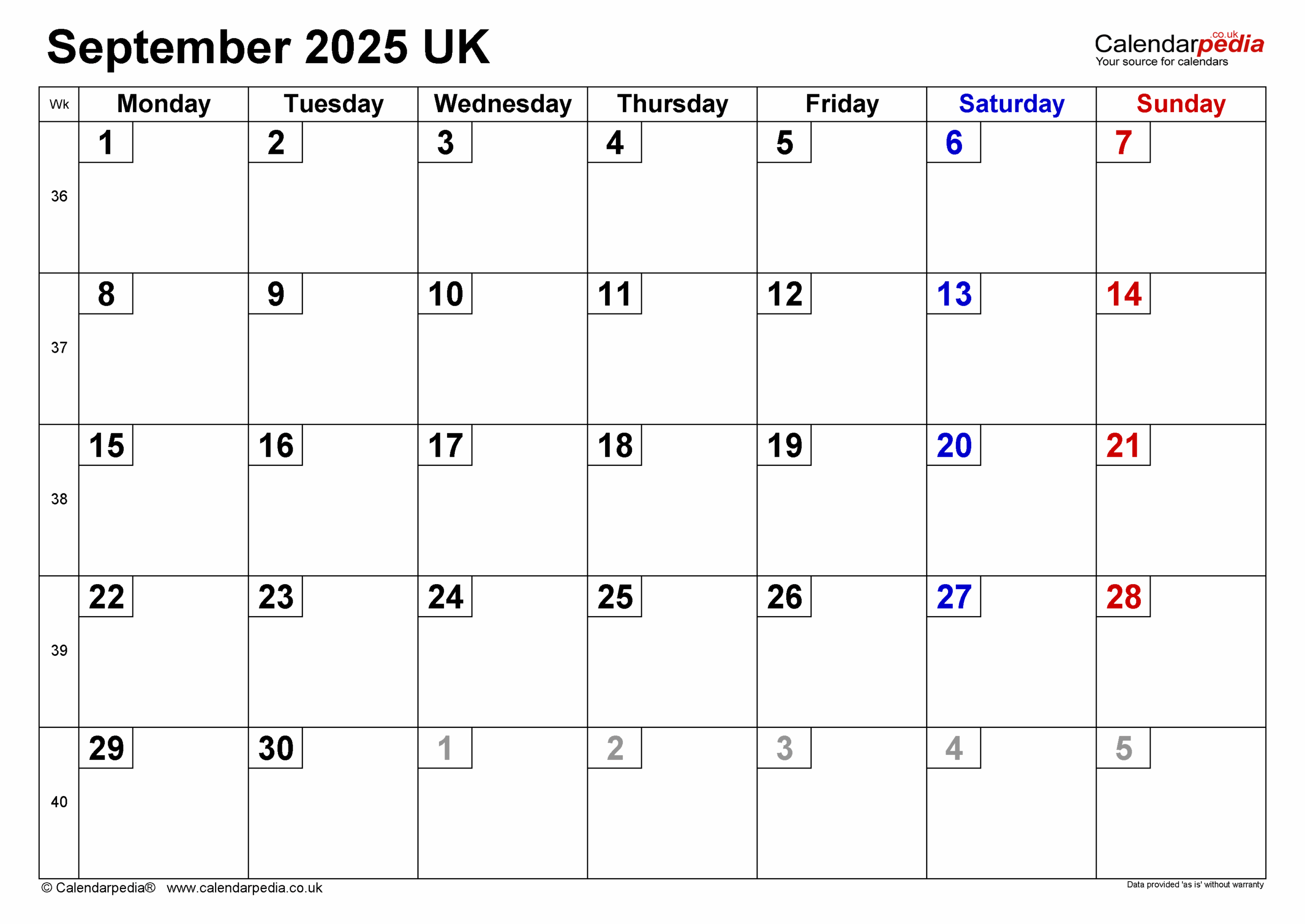 Calendar September 2025 UK With PDF Excel And Word Templates