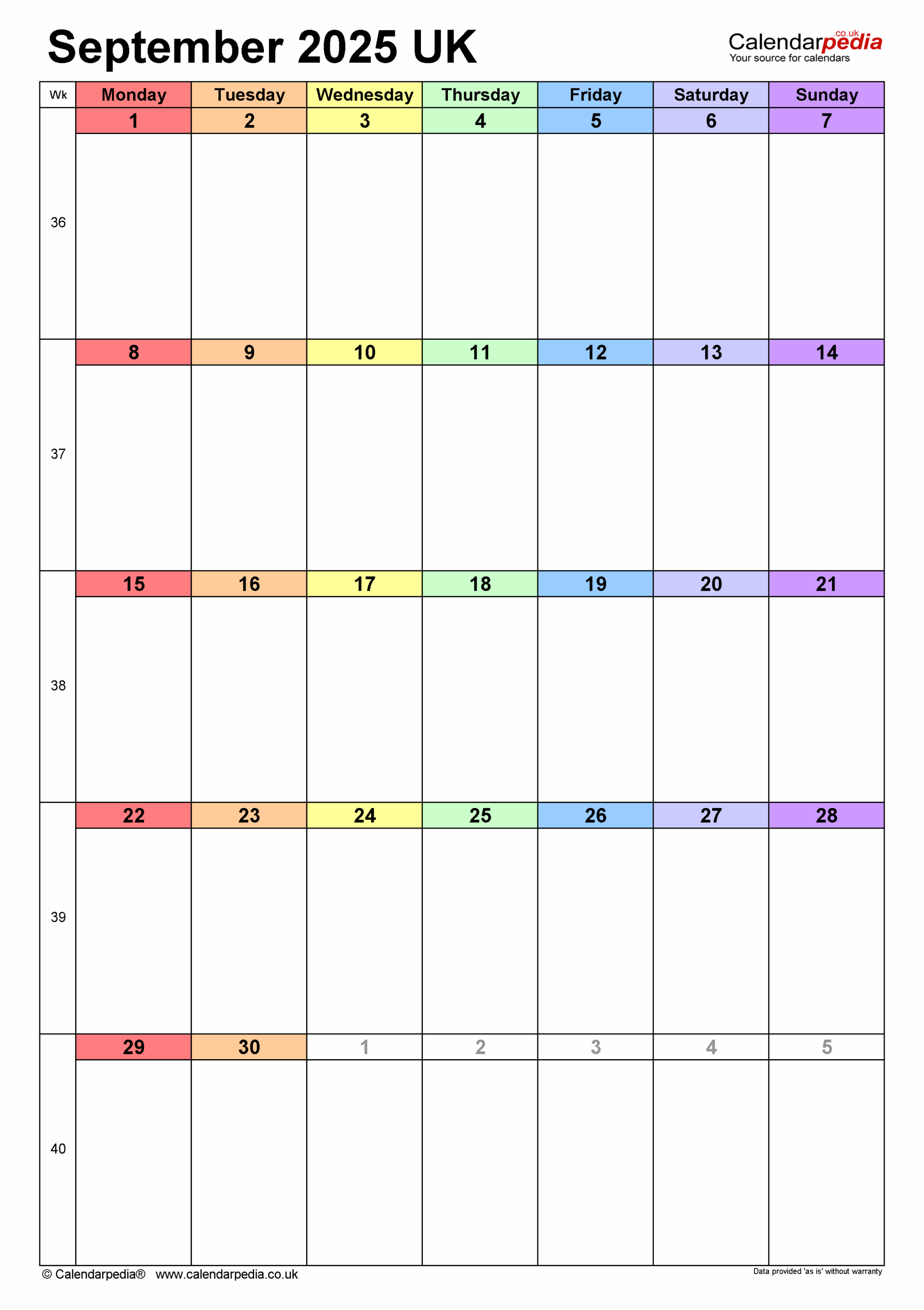 September 2025 Printable Calendar Word