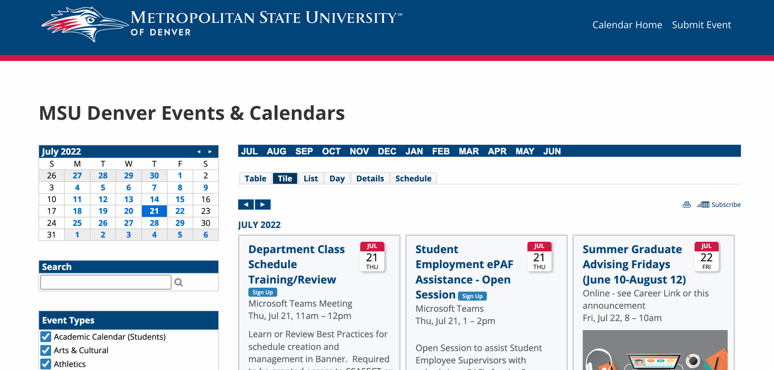 Campus Wide Events Calendar MSU Denver